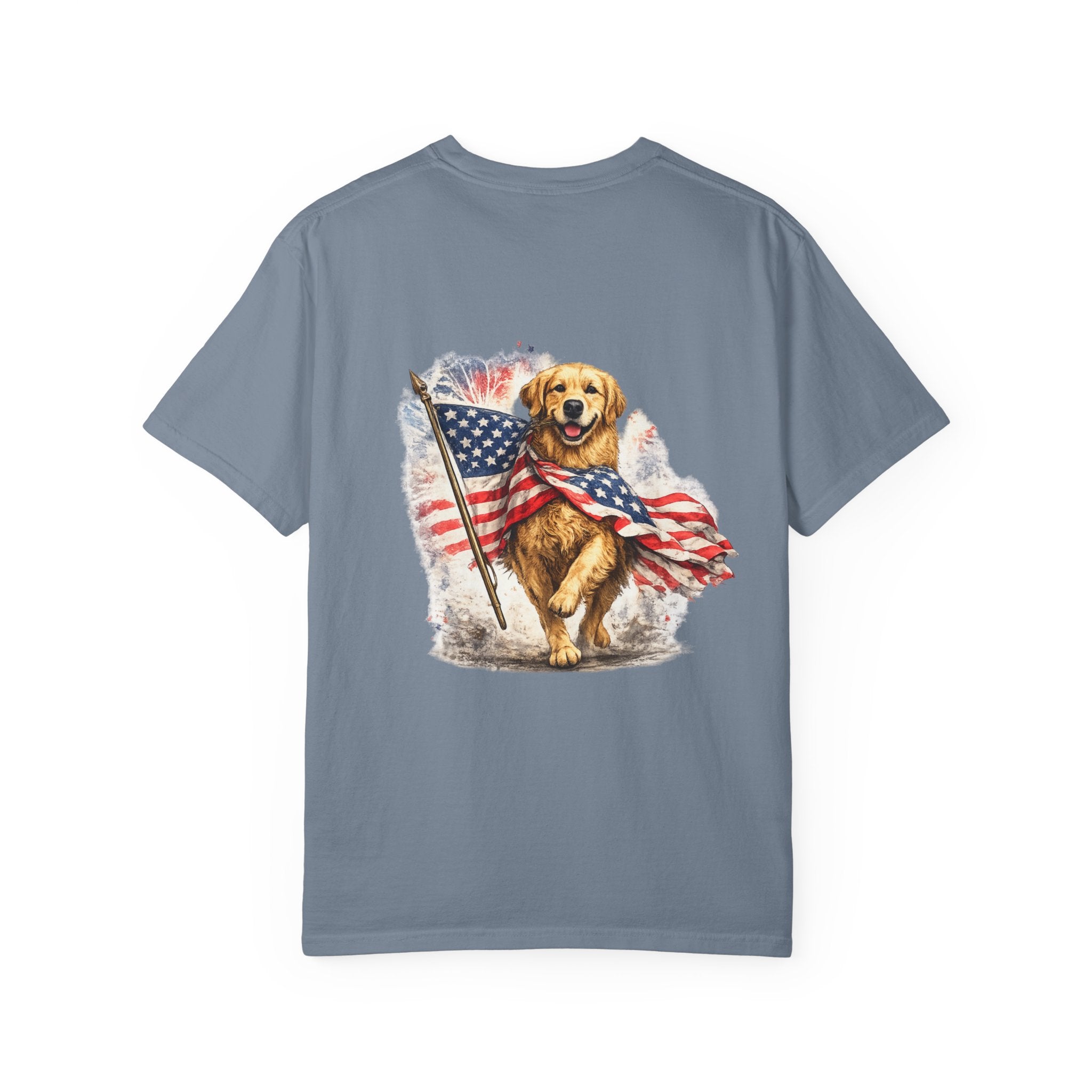 Patriotic Golden Retriever T-Shirt — USA Flag Dog Graphic Tee