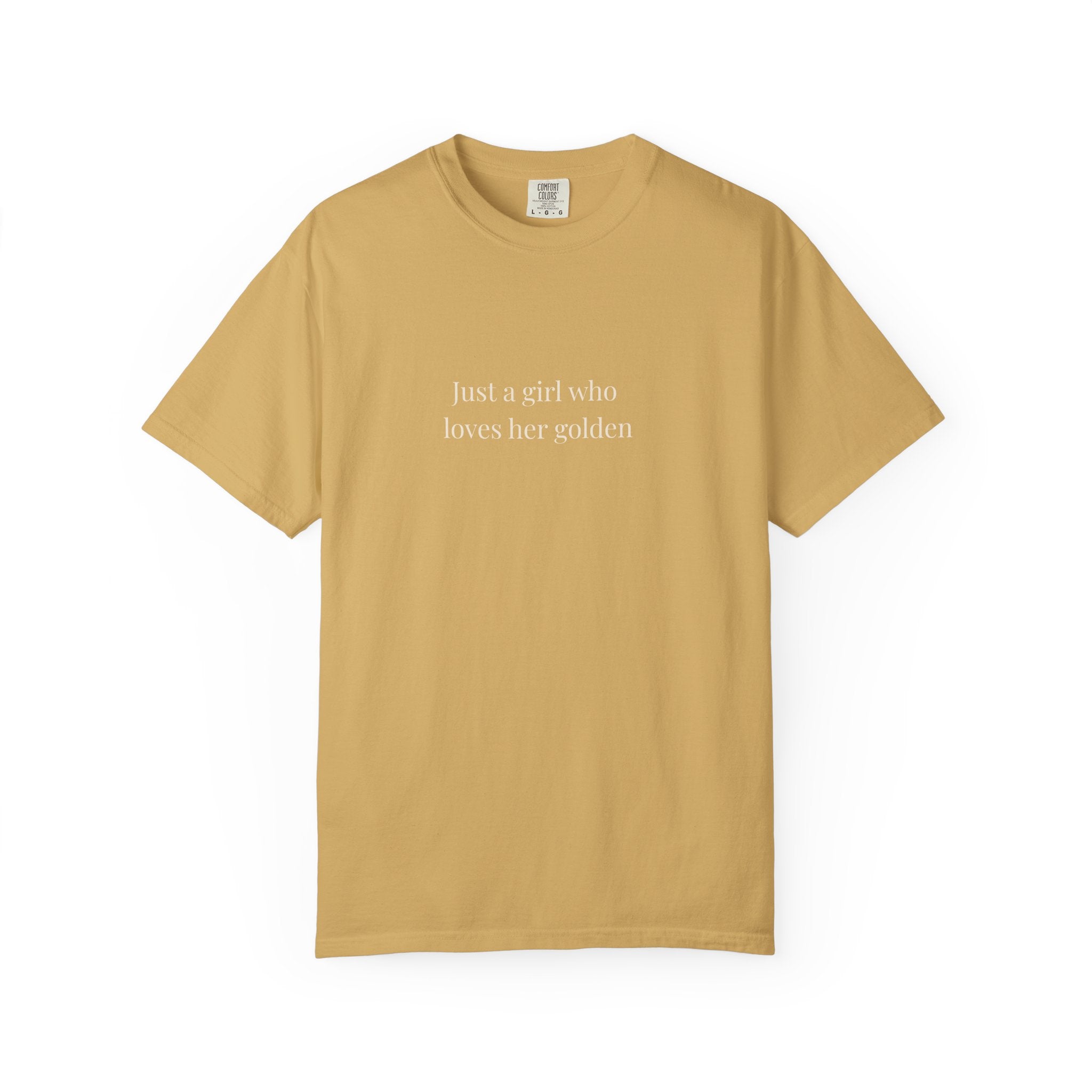 just a girl who loves her golden T-shirt | minimalist text tee, mustard
