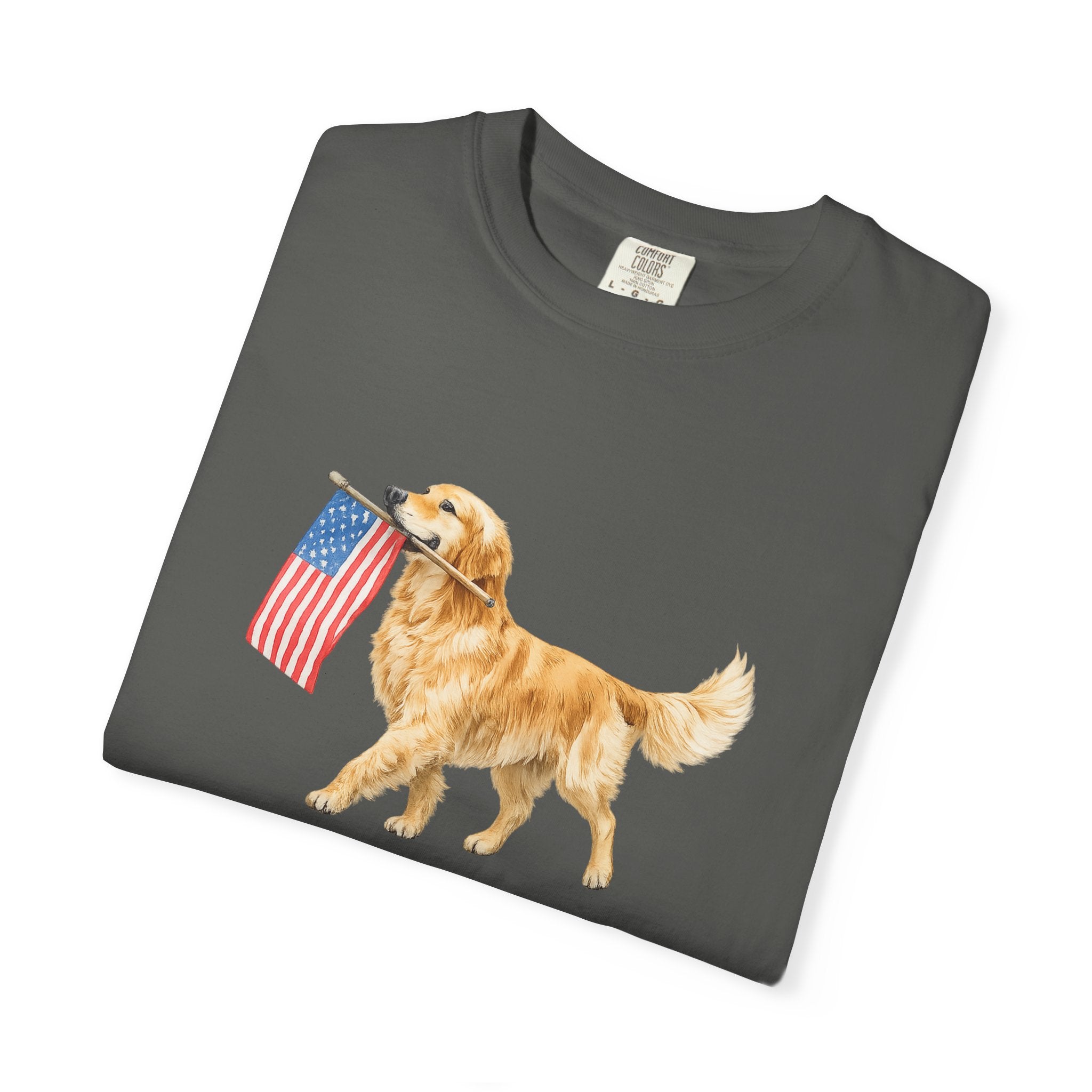 Golden Retriever with American Flag T-Shirt | Patriotic Dog Tee