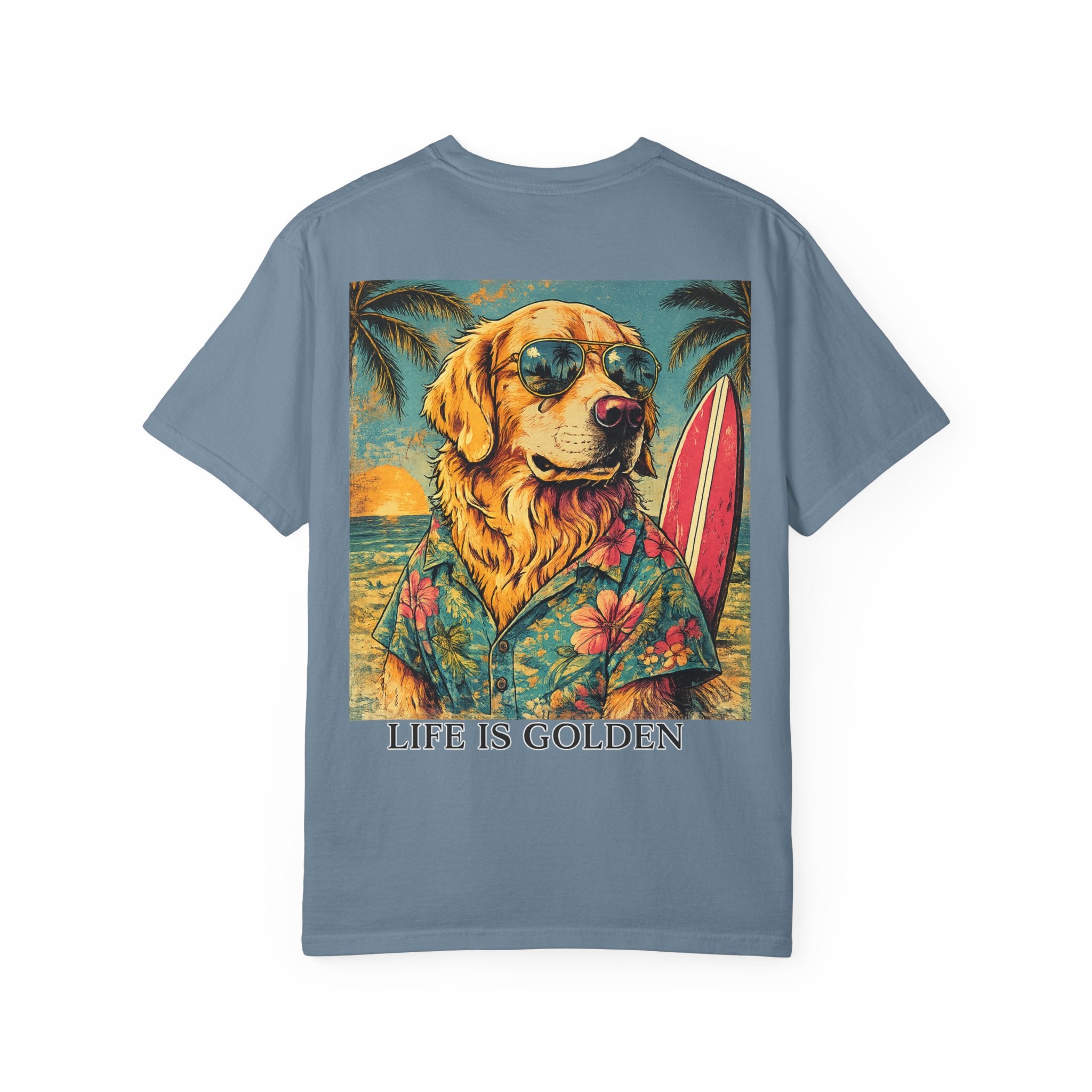Life Is Golden Golden Retriever Surf Dog T-Shirt | Retro Beach Pineapple