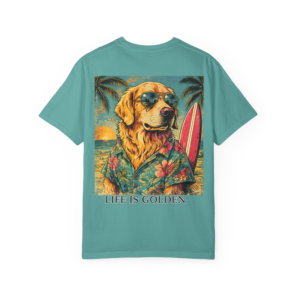 Life Is Golden Golden Retriever Surf Dog T-Shirt | Retro Beach Pineapple