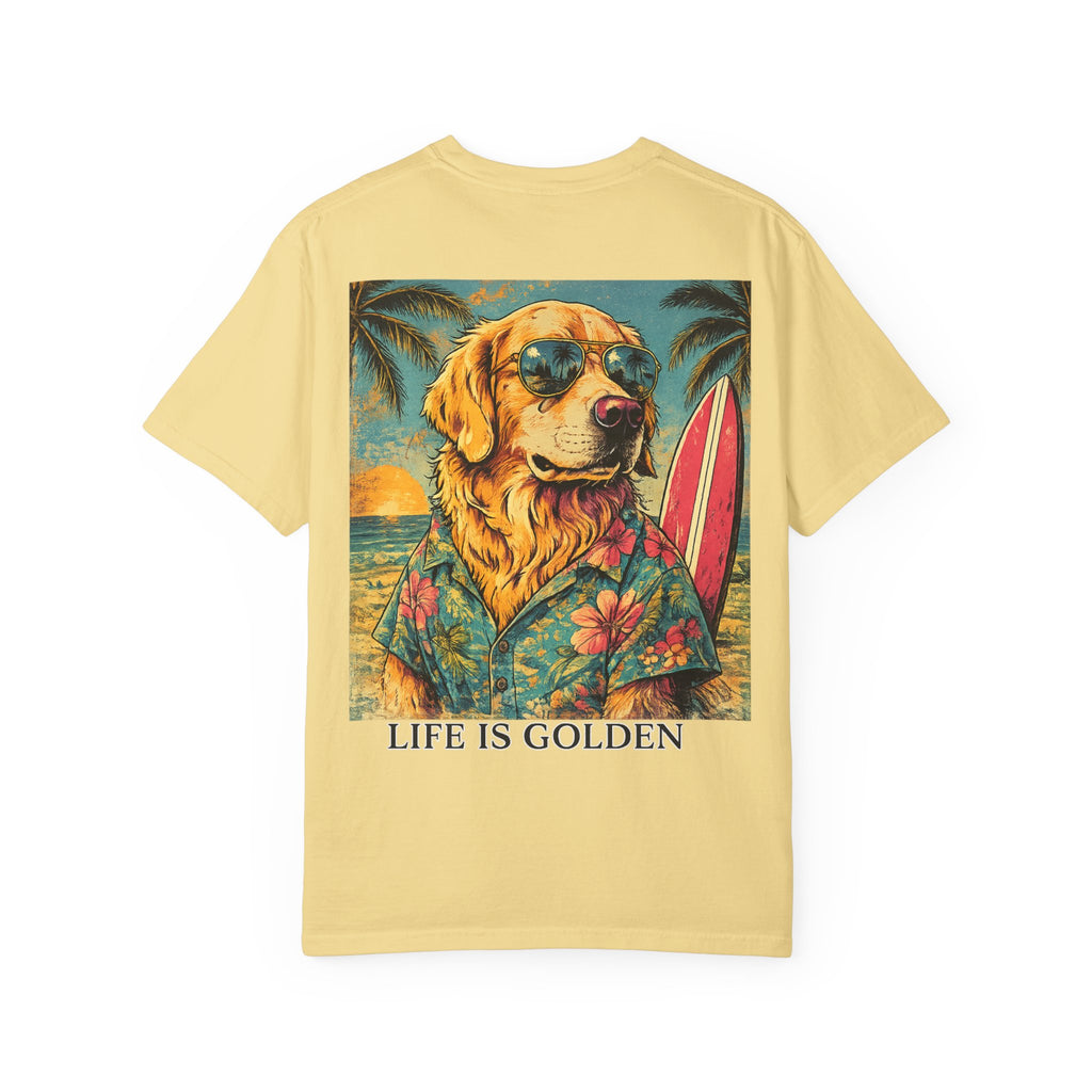 Life Is Golden Golden Retriever Surf Dog T-Shirt | Retro Beach Pineapple