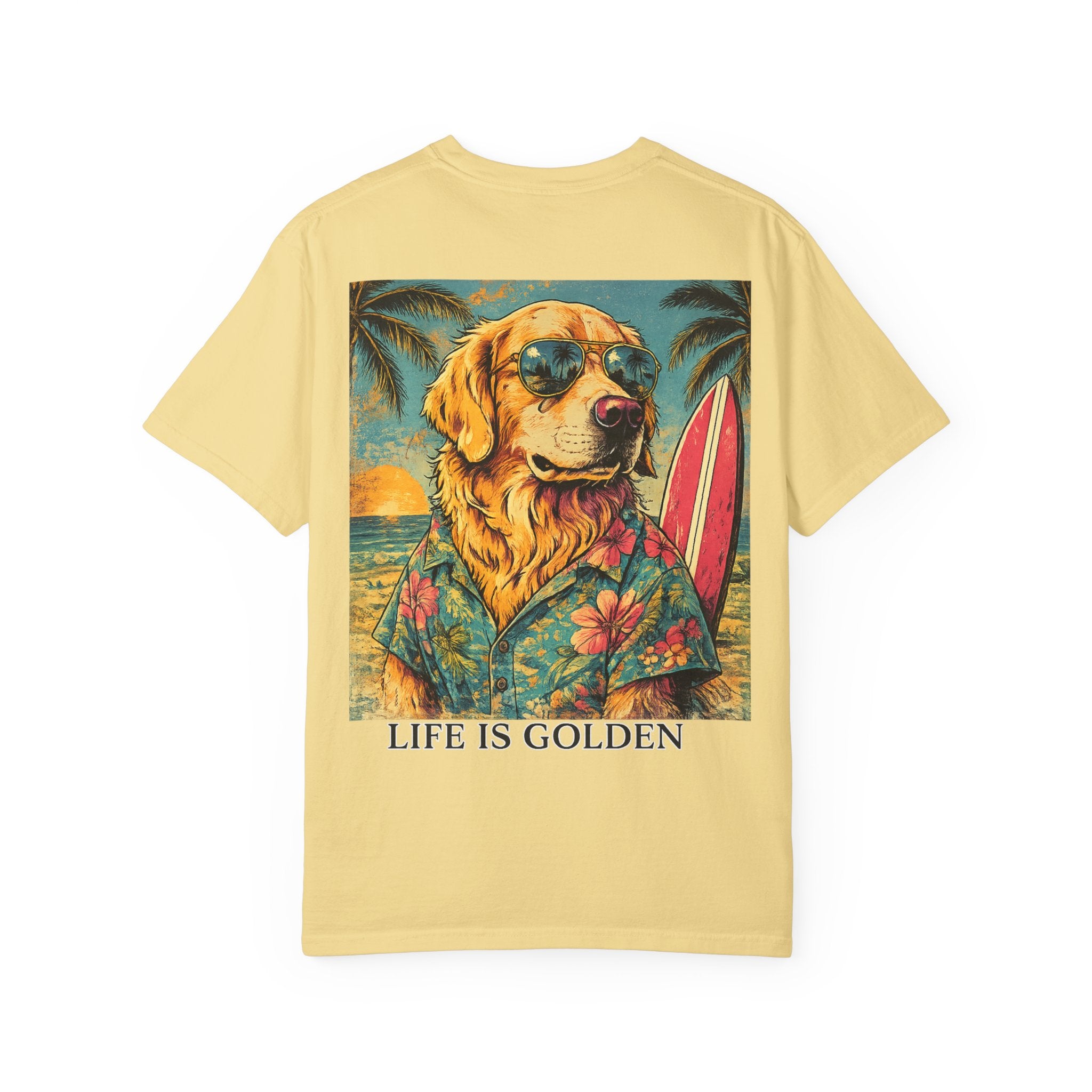 Life Is Golden Golden Retriever Surf Dog T-Shirt | Retro Beach Pineapple