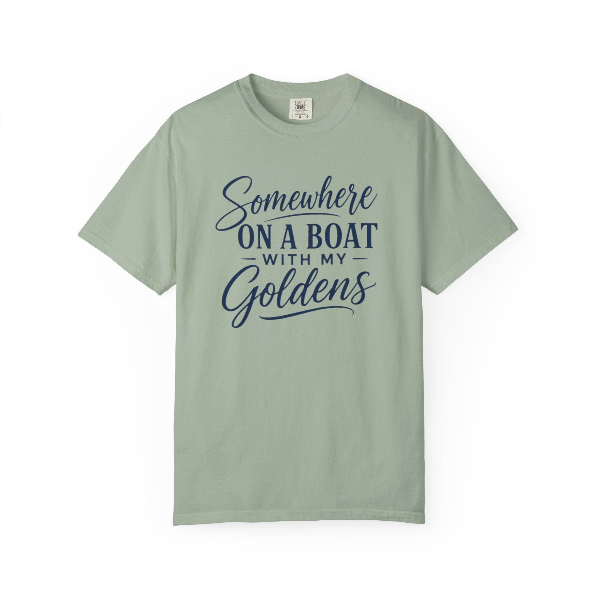 Boat Life T-Shirt “Somewhere on a Boat with My Goldens” Dog Lover Tee