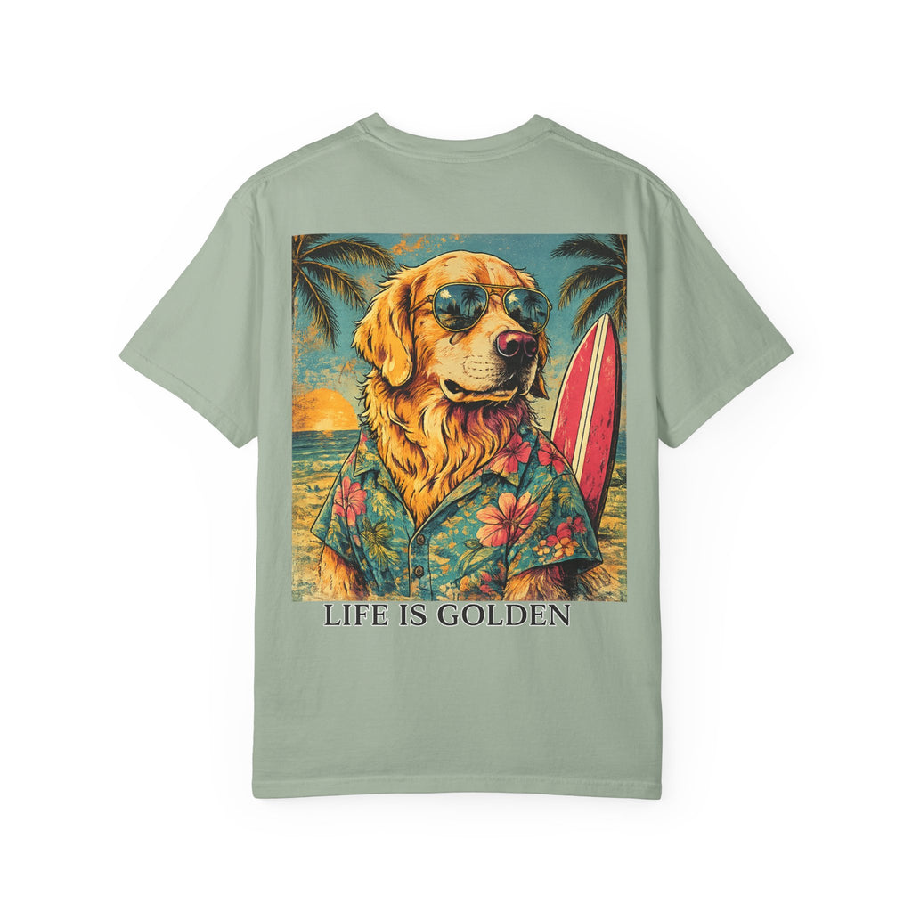 Life Is Golden Golden Retriever Surf Dog T-Shirt | Retro Beach Pineapple