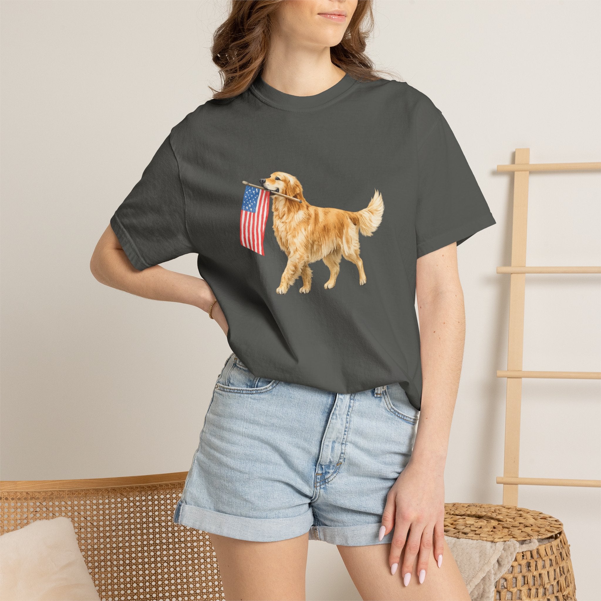 Golden Retriever with American Flag T-Shirt | Patriotic Dog Tee