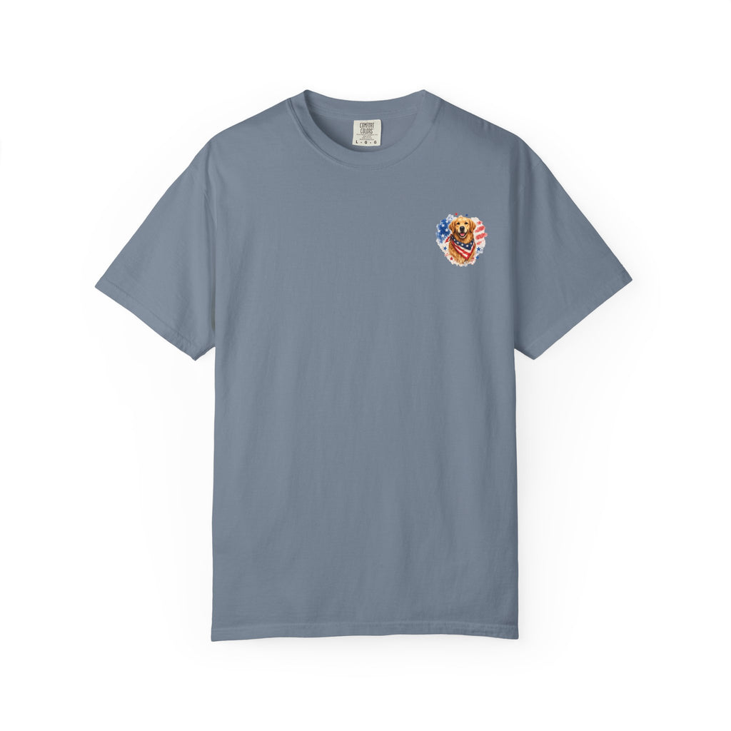 Patriotic Golden Retriever T-Shirt — USA Flag Dog Graphic Tee