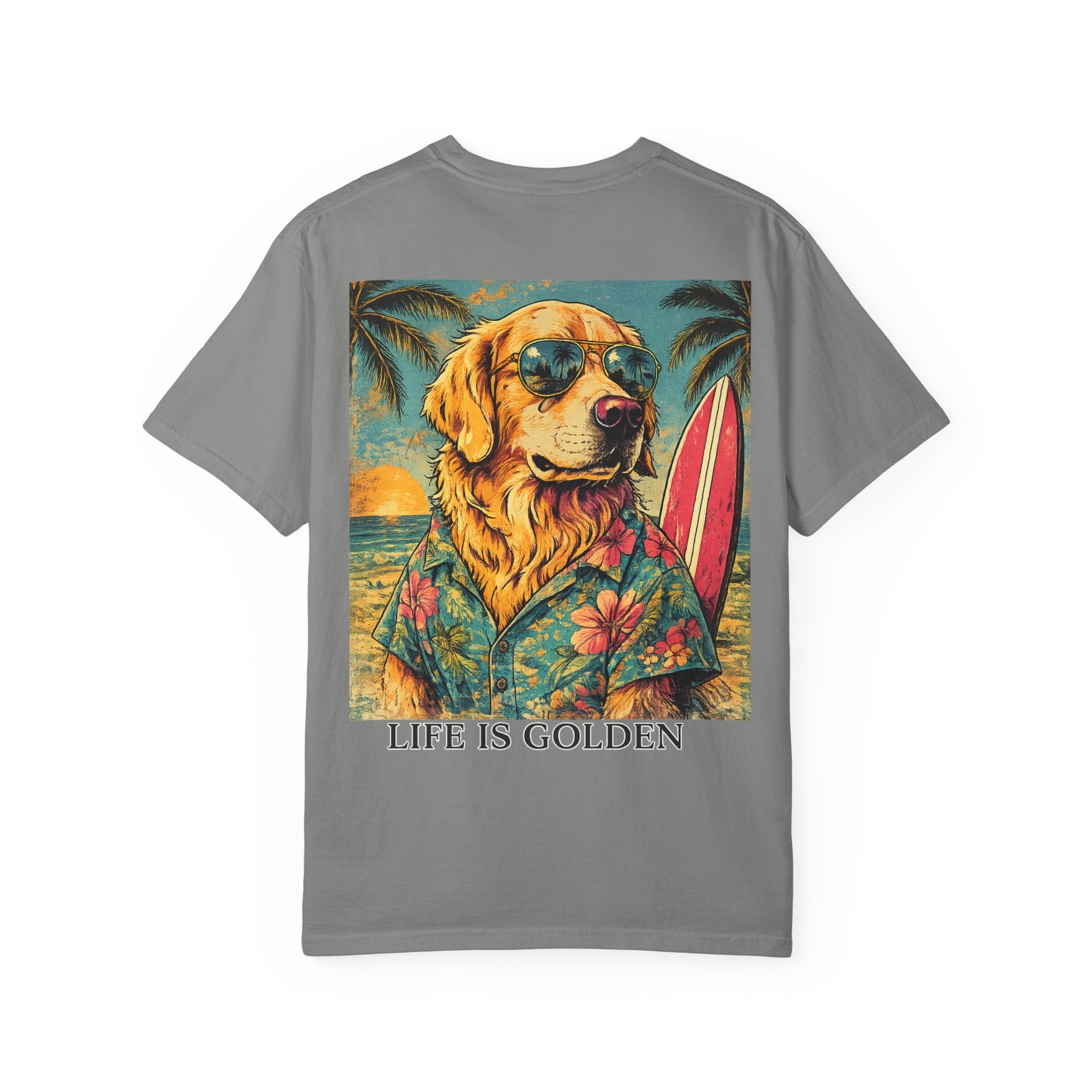 Life Is Golden Golden Retriever Surf Dog T-Shirt | Retro Beach Pineapple