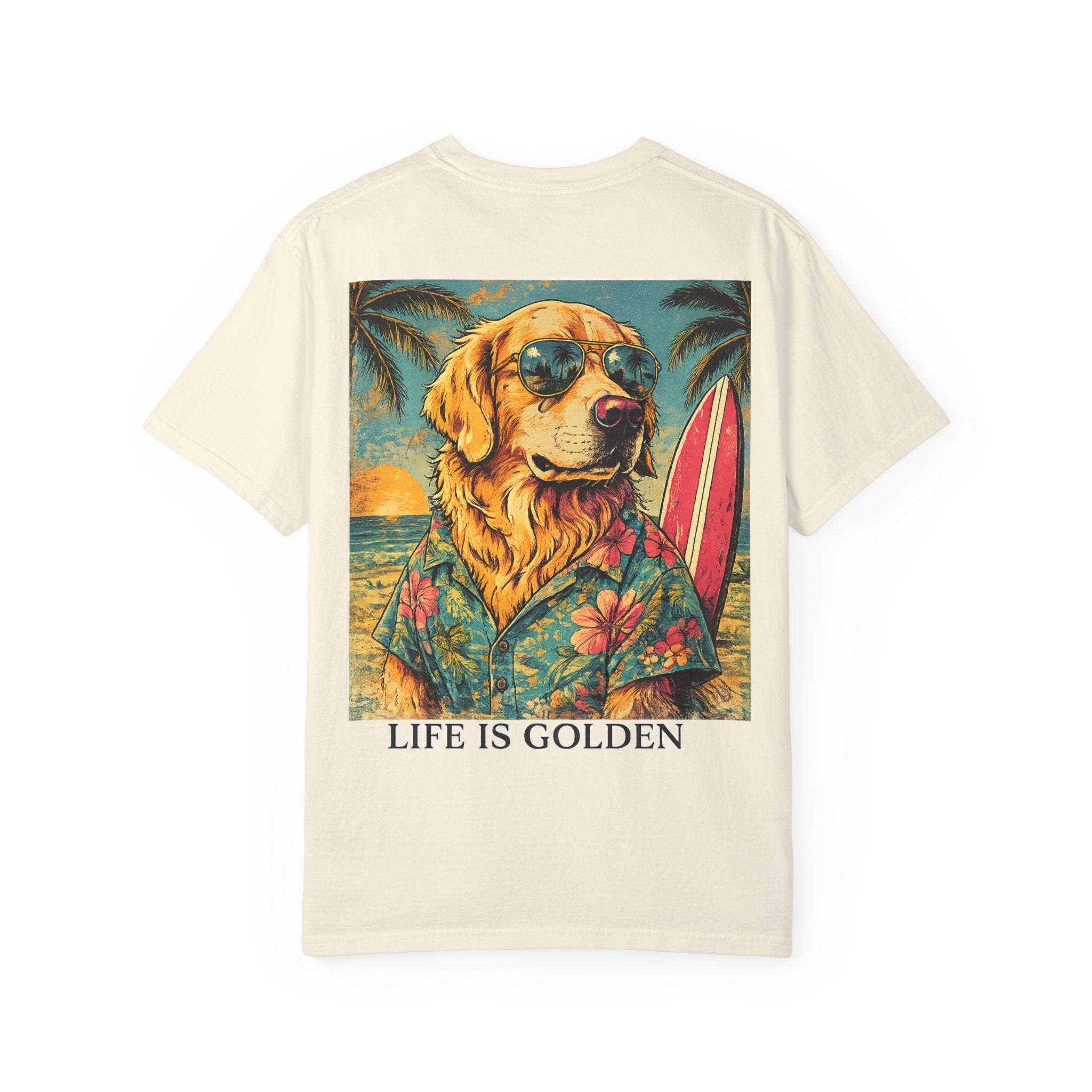 Life Is Golden Golden Retriever Surf Dog T-Shirt | Retro Beach Pineapple