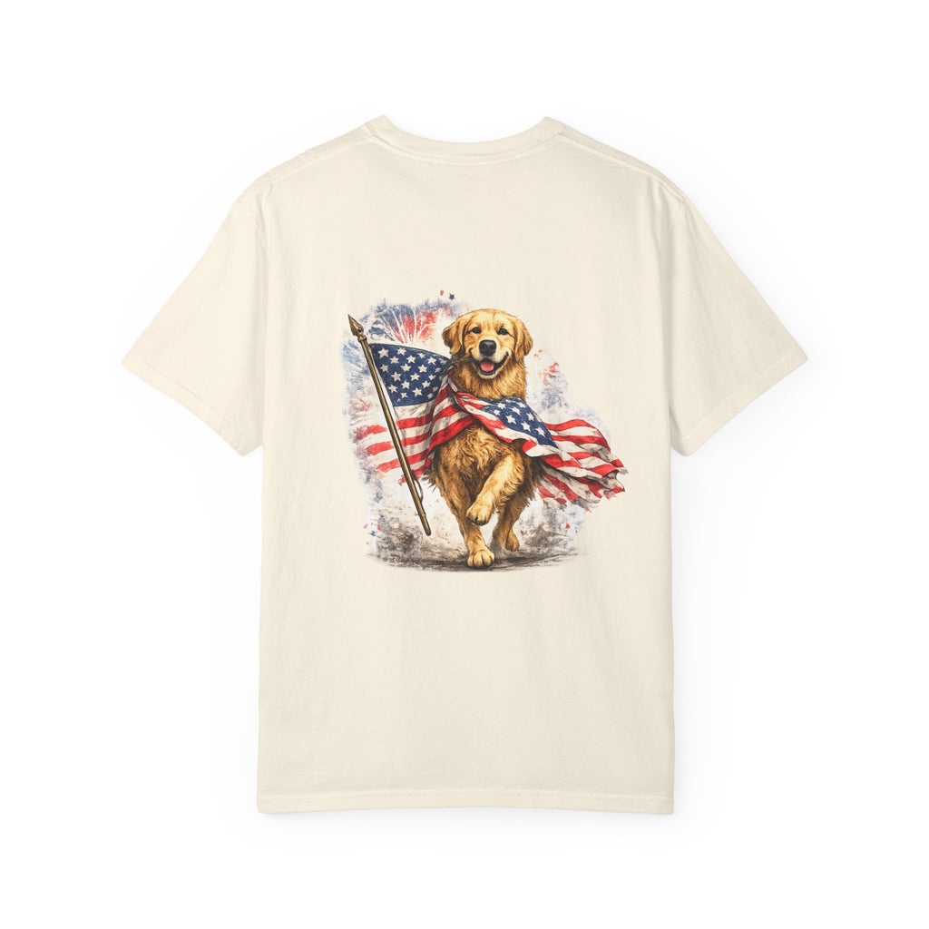 Patriotic Golden Retriever T-Shirt — USA Flag Dog Graphic Tee