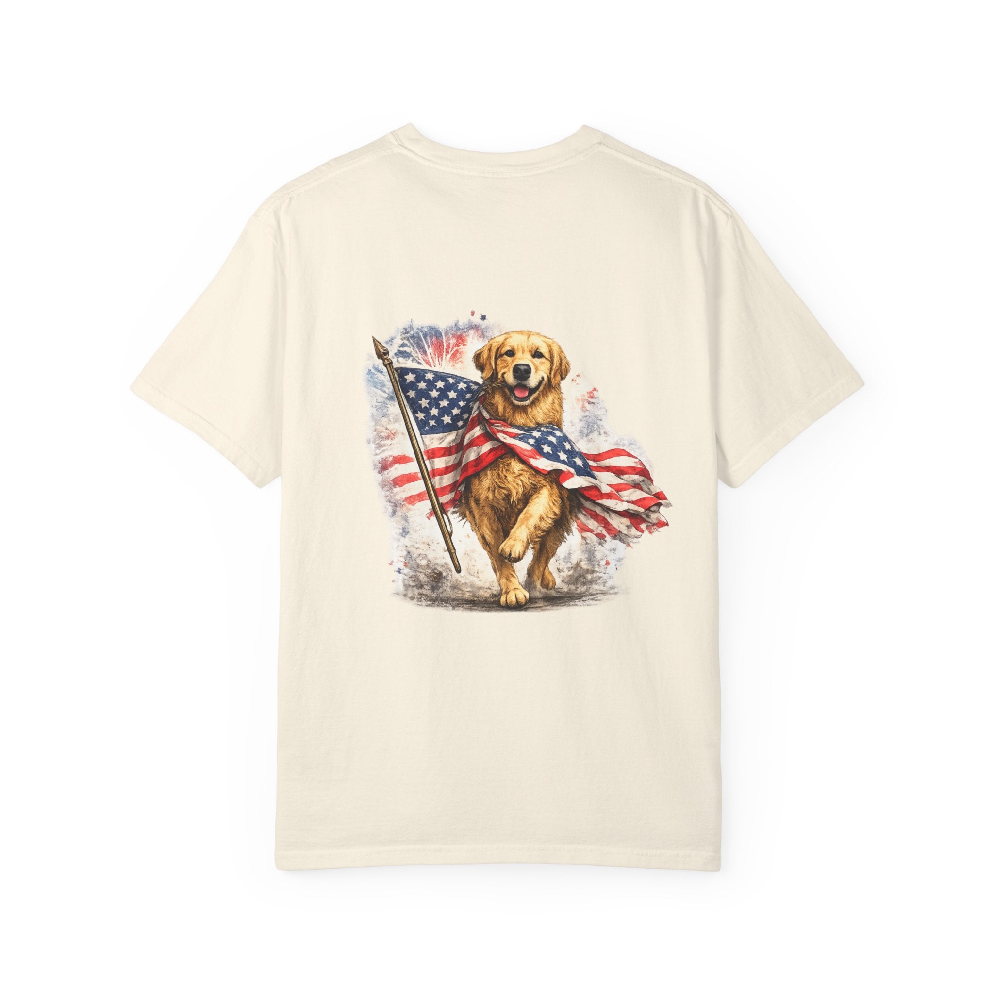 Patriotic Golden Retriever T-Shirt — USA Flag Dog Graphic Tee