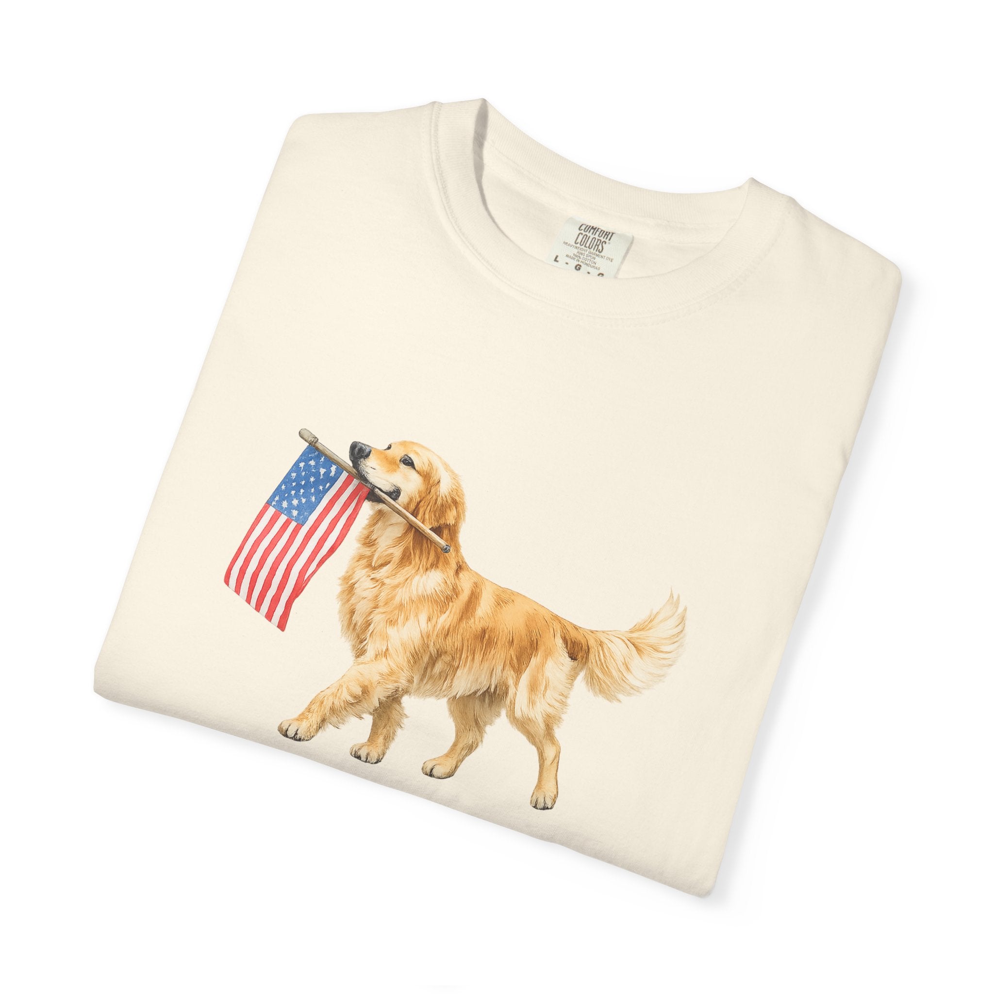 Golden Retriever with American Flag T-Shirt | Patriotic Dog Tee