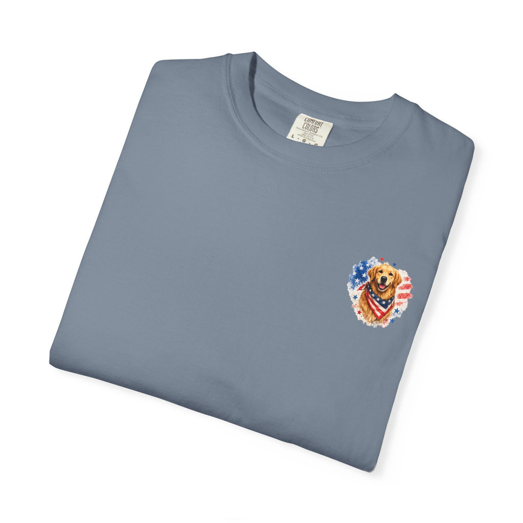 Patriotic Golden Retriever T-Shirt — USA Flag Dog Graphic Tee