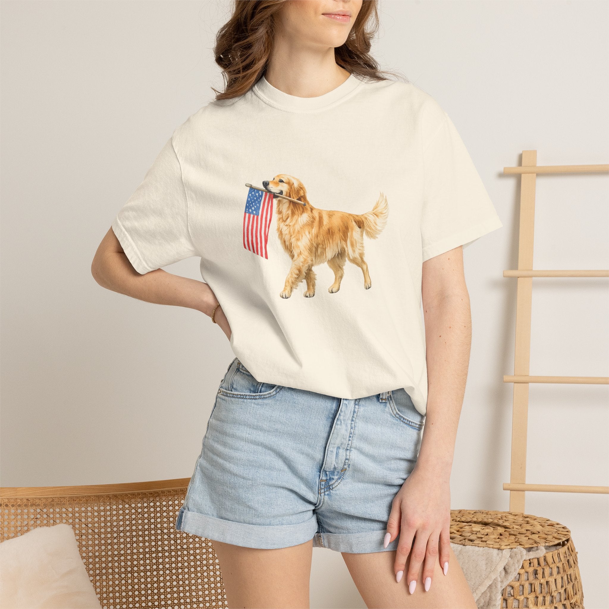 Golden Retriever with American Flag T-Shirt | Patriotic Dog Tee