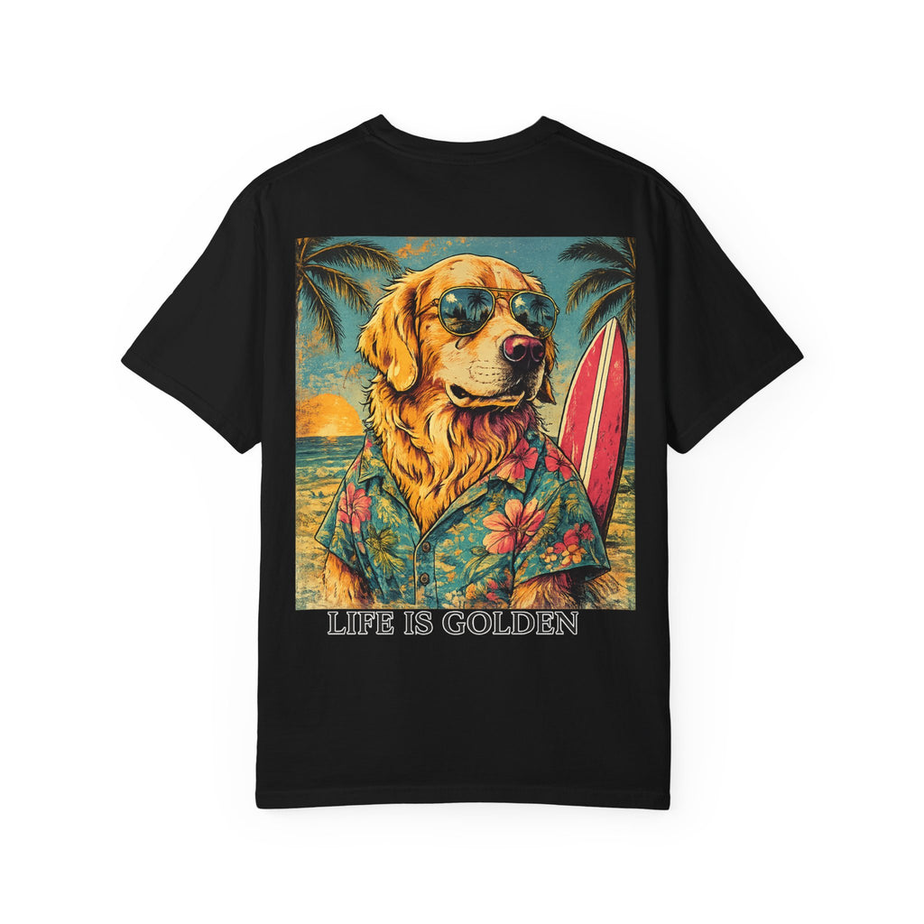 Life Is Golden Golden Retriever Surf Dog T-Shirt | Retro Beach Pineapple