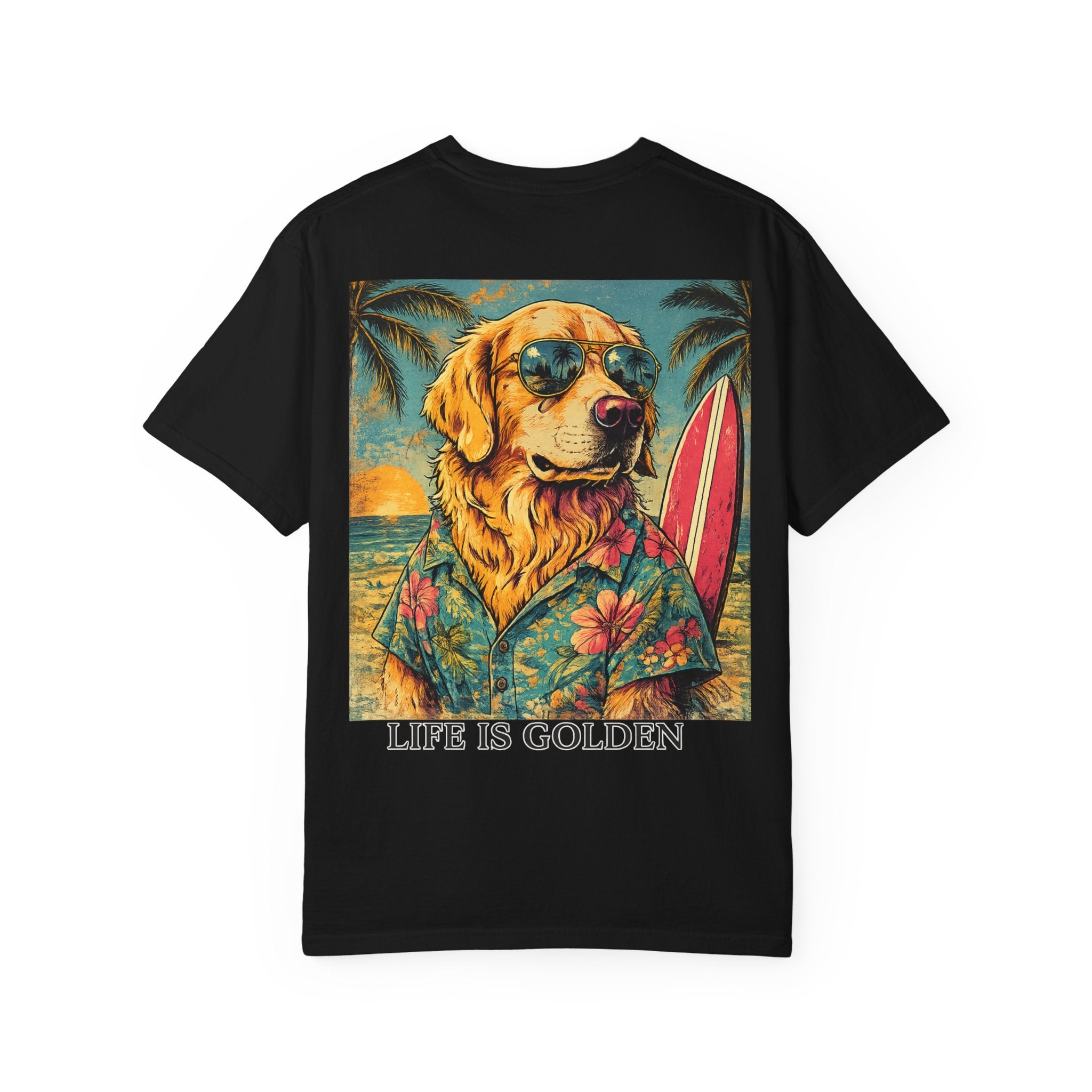 Life Is Golden Golden Retriever Surf Dog T-Shirt | Retro Beach Pineapple