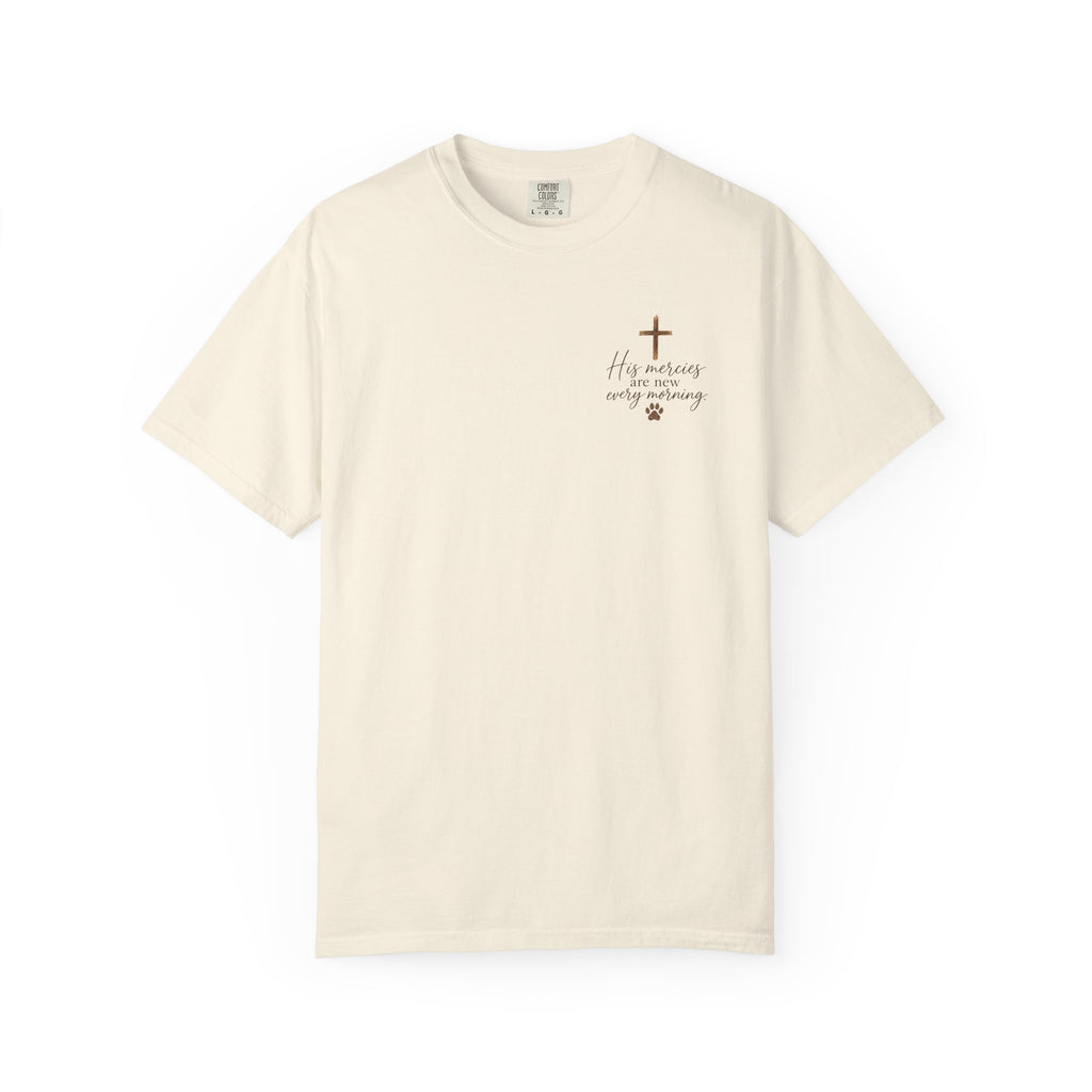 His Mercies Are New Every Morning T-shirt | Christian Faith Dog Beach Sunset