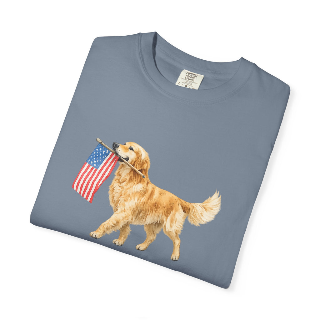 Golden Retriever with American Flag T-Shirt | Patriotic Dog Tee