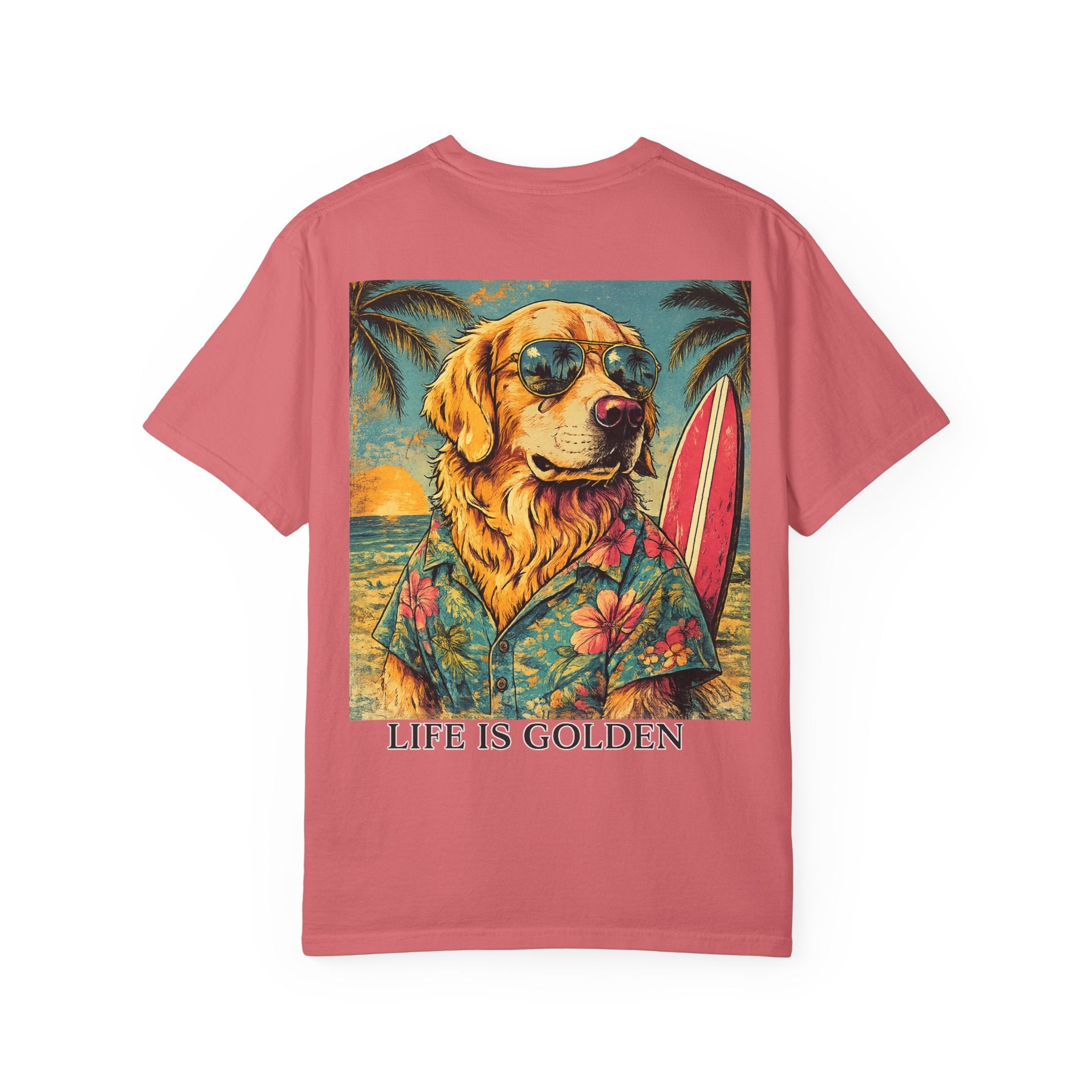 Life Is Golden Golden Retriever Surf Dog T-Shirt | Retro Beach Pineapple