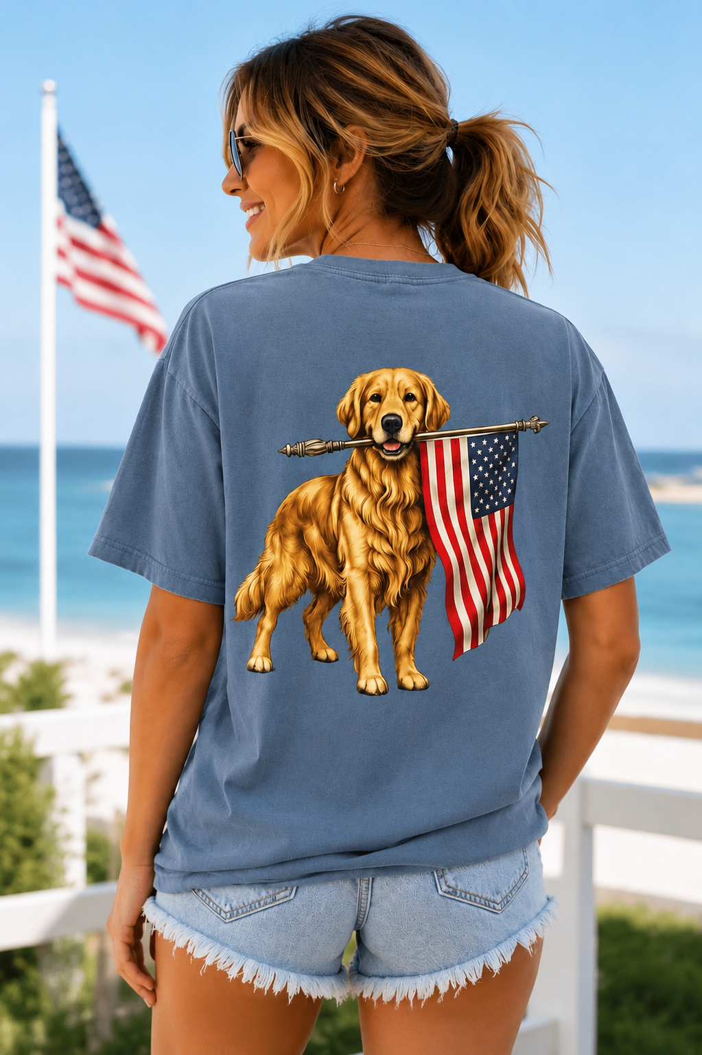Golden Retriever Flag T-Shirt — Patriotic Dog Tee