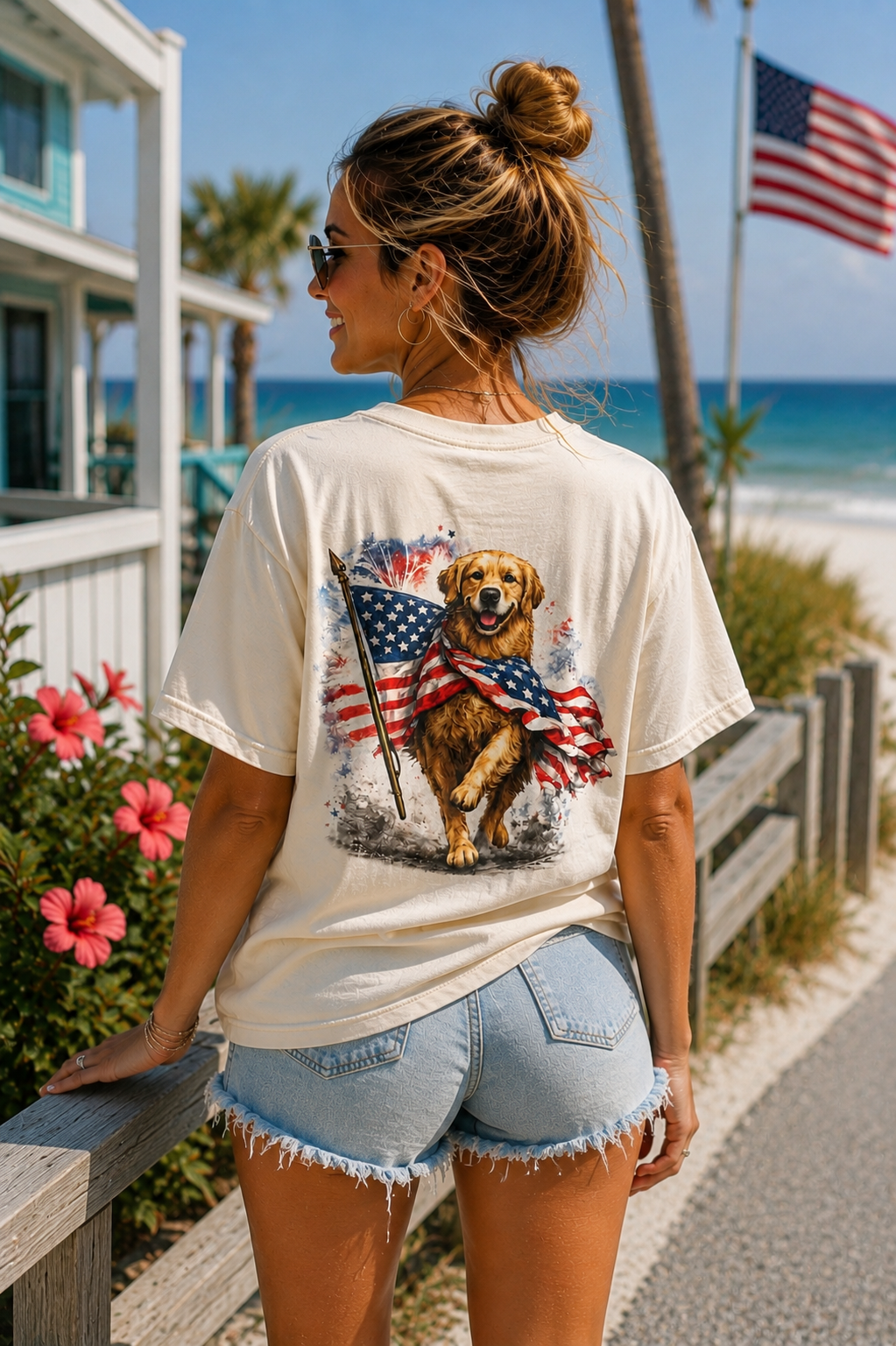 Patriotic Golden Retriever T-Shirt — USA Flag Dog Graphic Tee