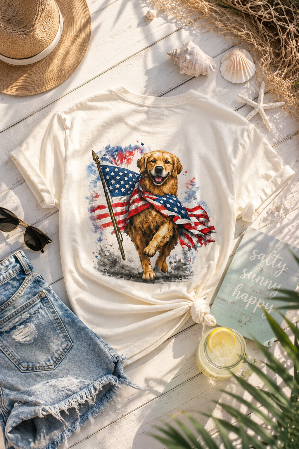Patriotic Golden Retriever T-Shirt — USA Flag Dog Graphic Tee