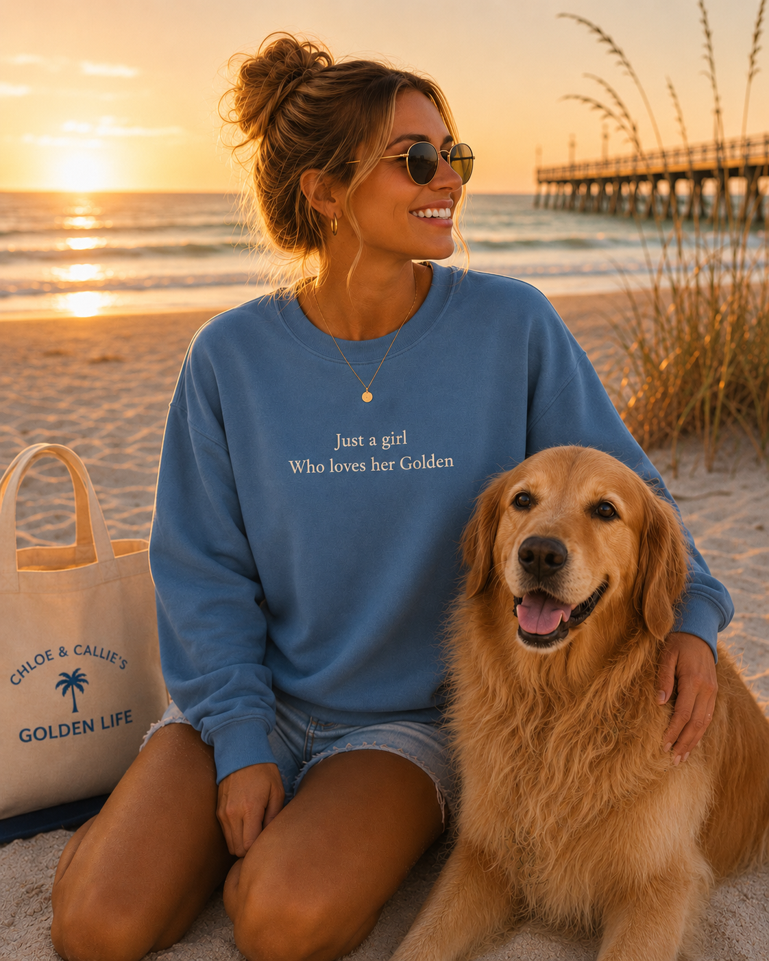 Garment-Dyed Sweatshirt — "Just A Girl Who Loves Her Golden" Cozy Crewneck