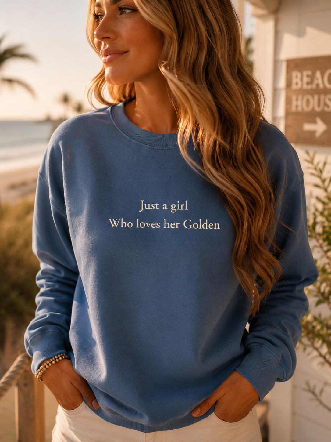Garment-Dyed Sweatshirt — "Just A Girl Who Loves Her Golden" Cozy Crewneck