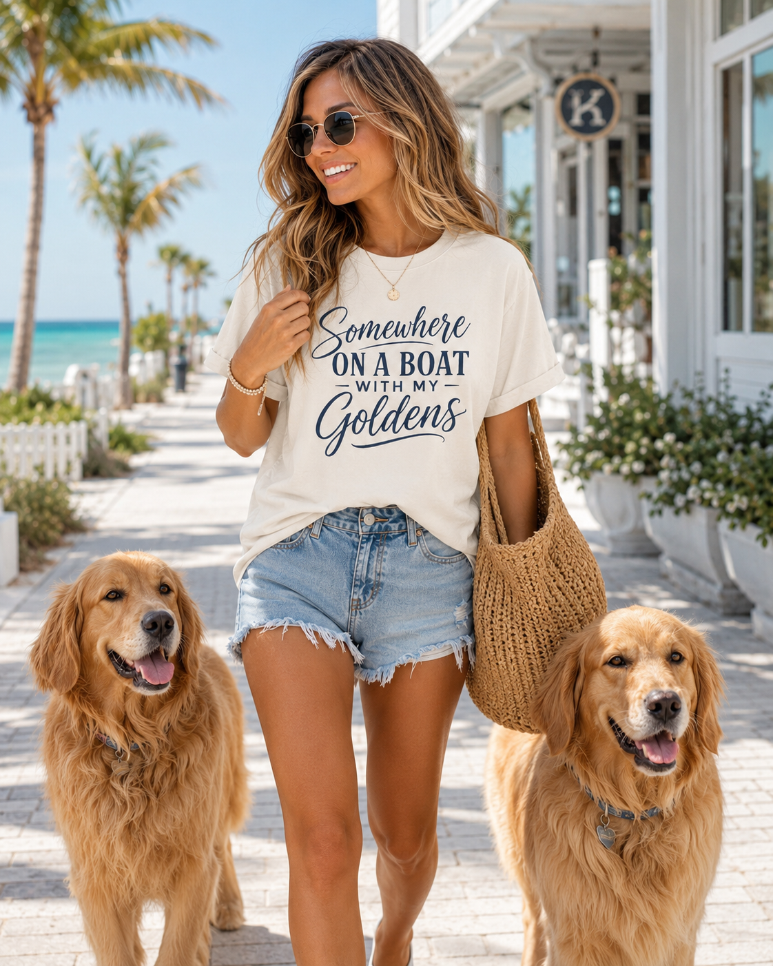Boat Life T-Shirt “Somewhere on a Boat with My Goldens” Dog Lover Tee