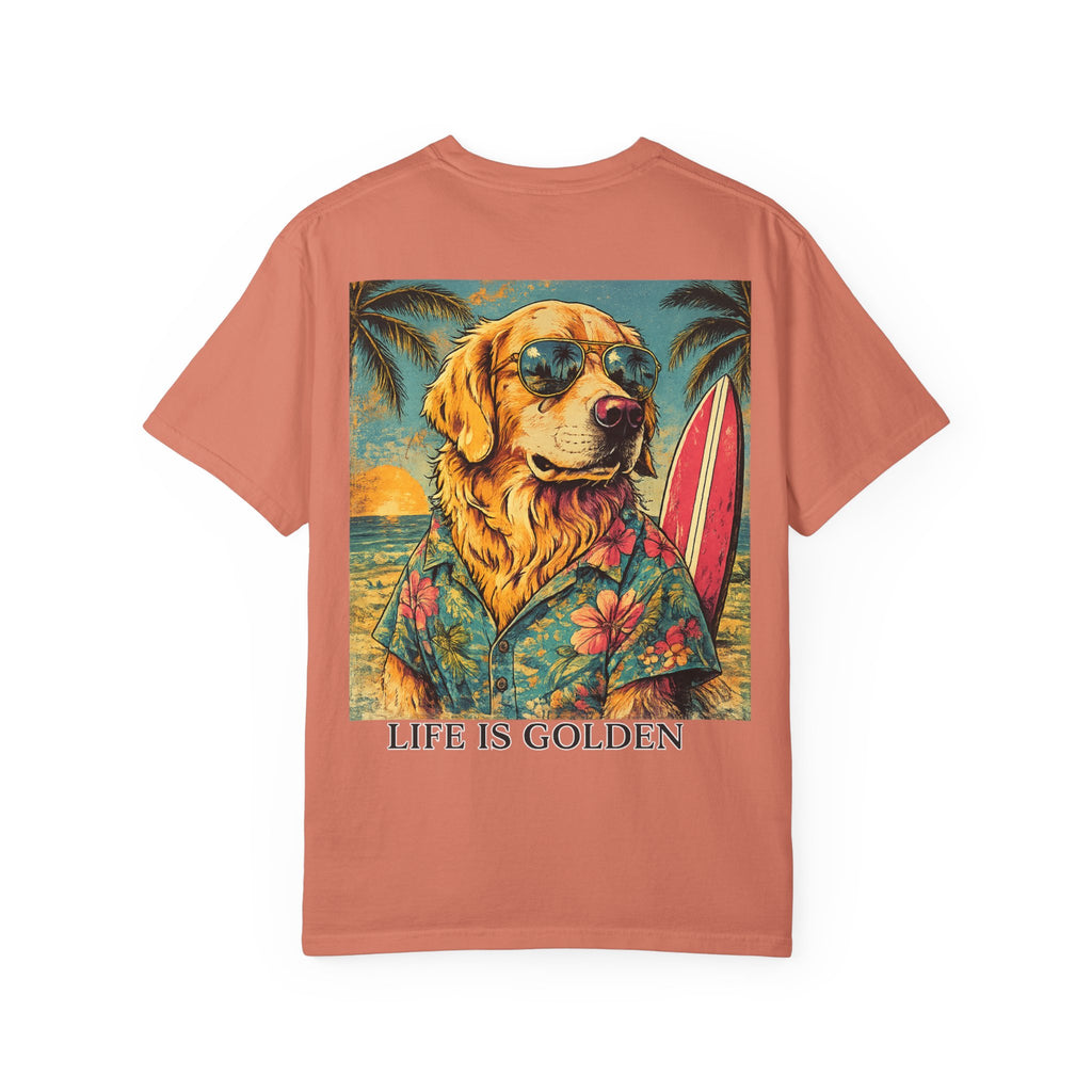 Life Is Golden Golden Retriever Surf Dog T-Shirt | Retro Beach Pineapple