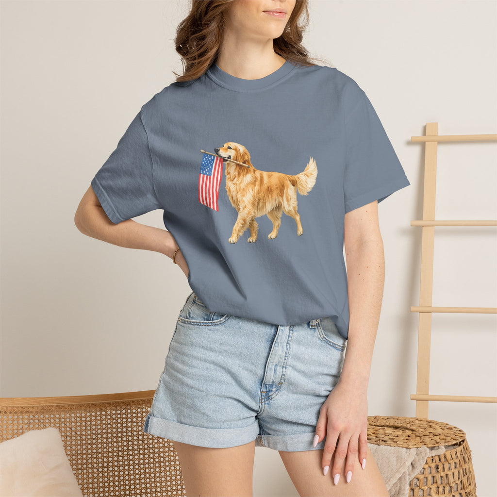 Golden Retriever with American Flag T-Shirt | Patriotic Dog Tee