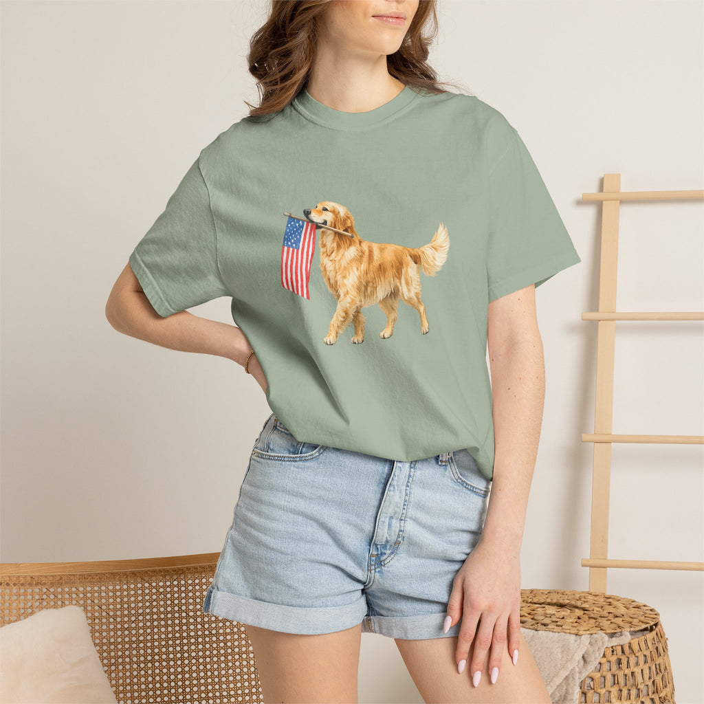 Golden Retriever with American Flag T-Shirt | Patriotic Dog Tee