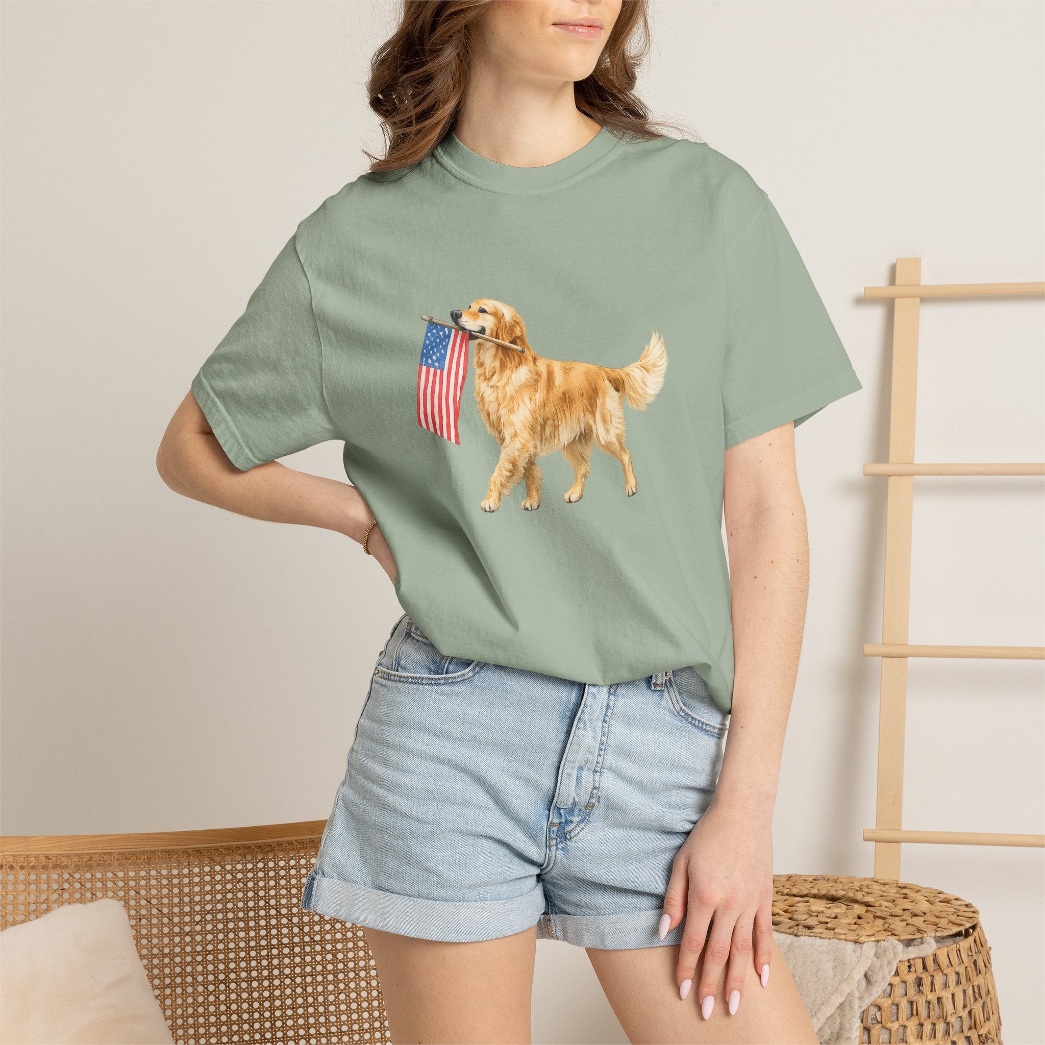 Golden Retriever with American Flag T-Shirt | Patriotic Dog Tee