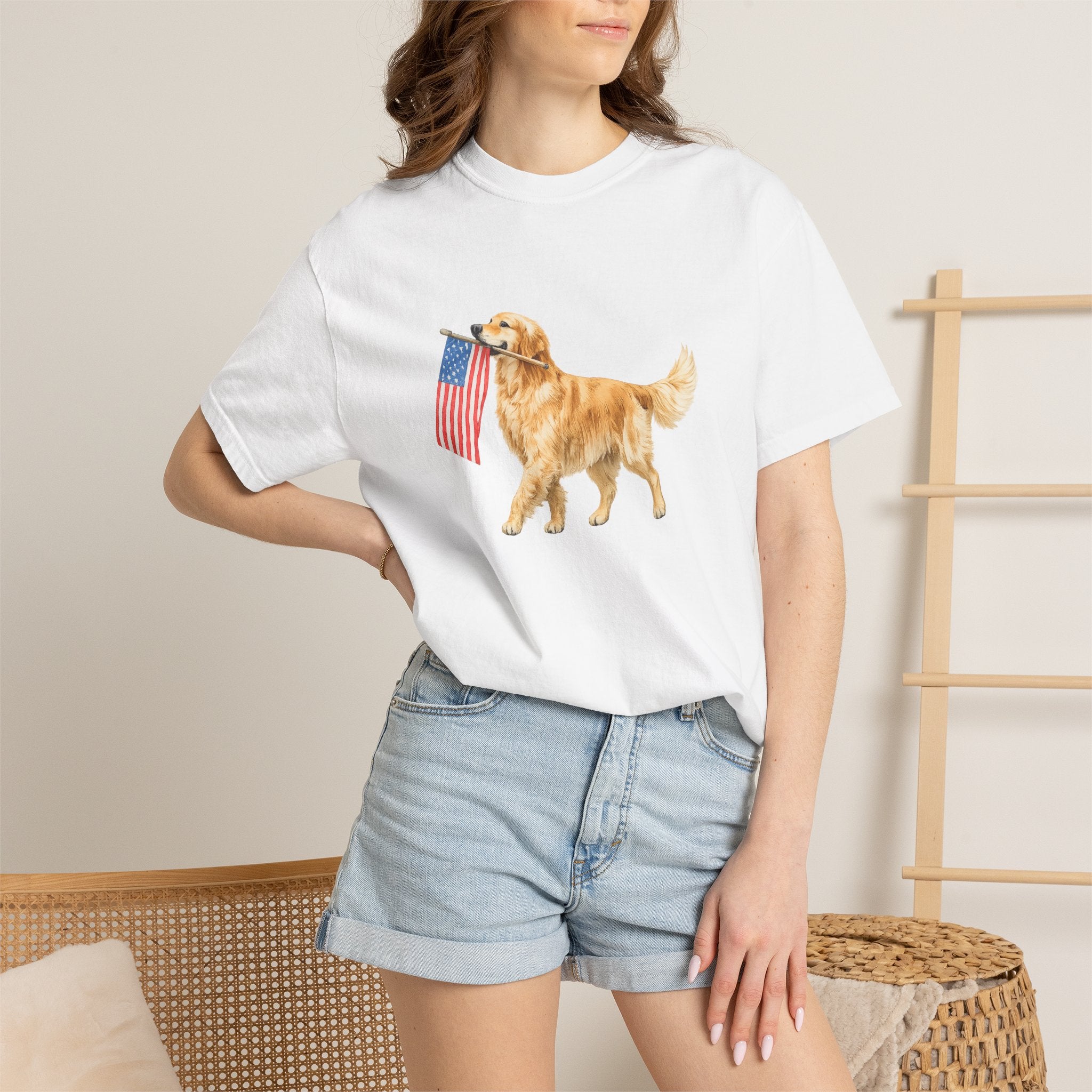 Golden Retriever with American Flag T-Shirt | Patriotic Dog Tee