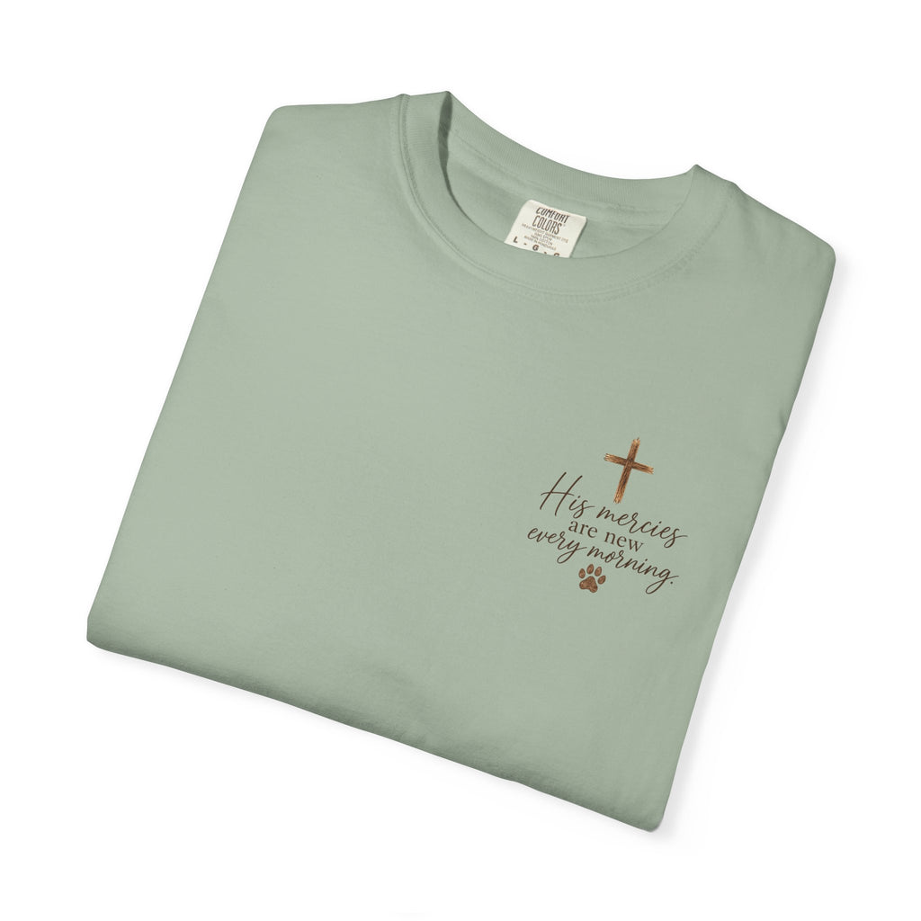 His Mercies Are New Every Morning T-shirt | Christian Faith Dog Beach Sunset