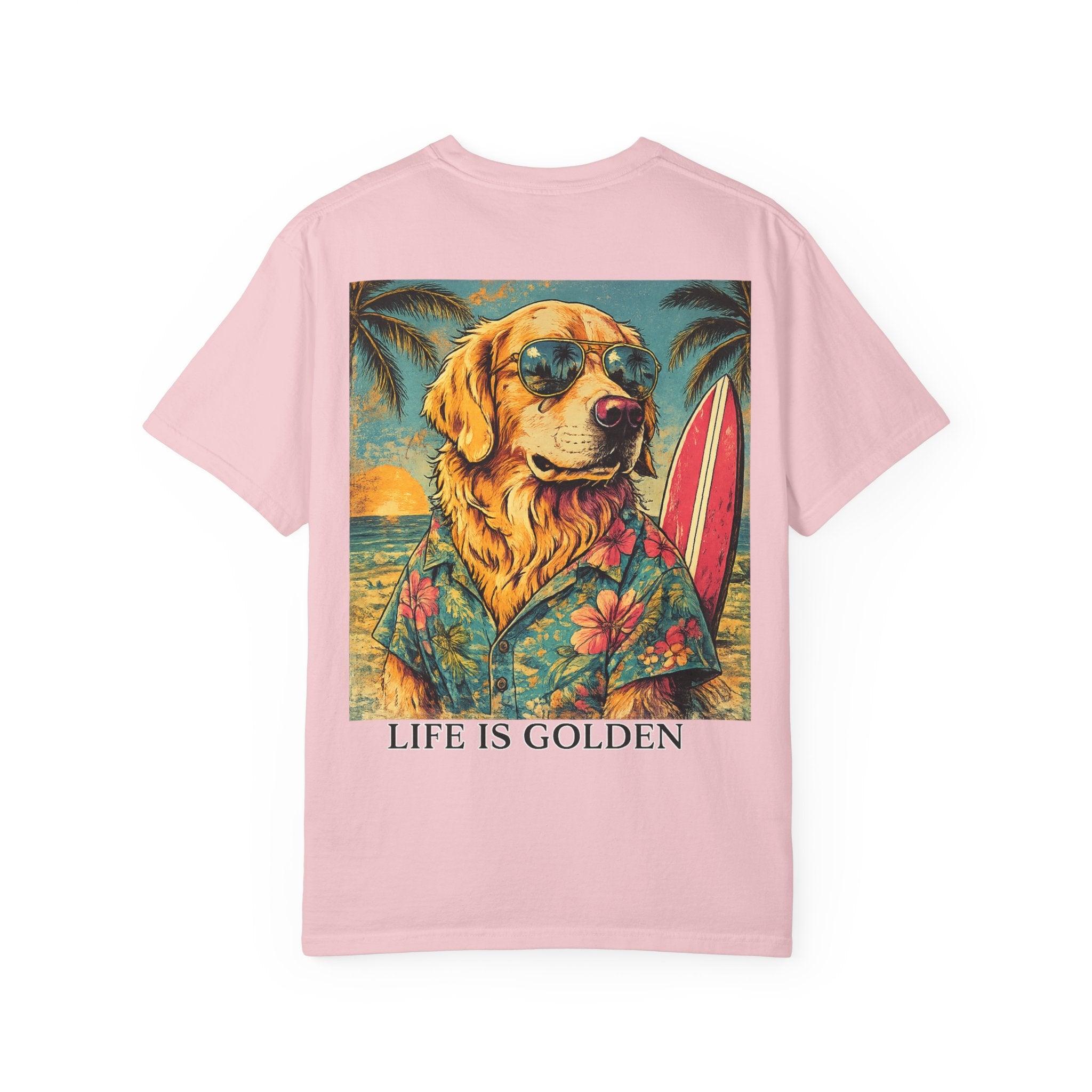 Life Is Golden Golden Retriever Surf Dog T-Shirt | Retro Beach Pineapple