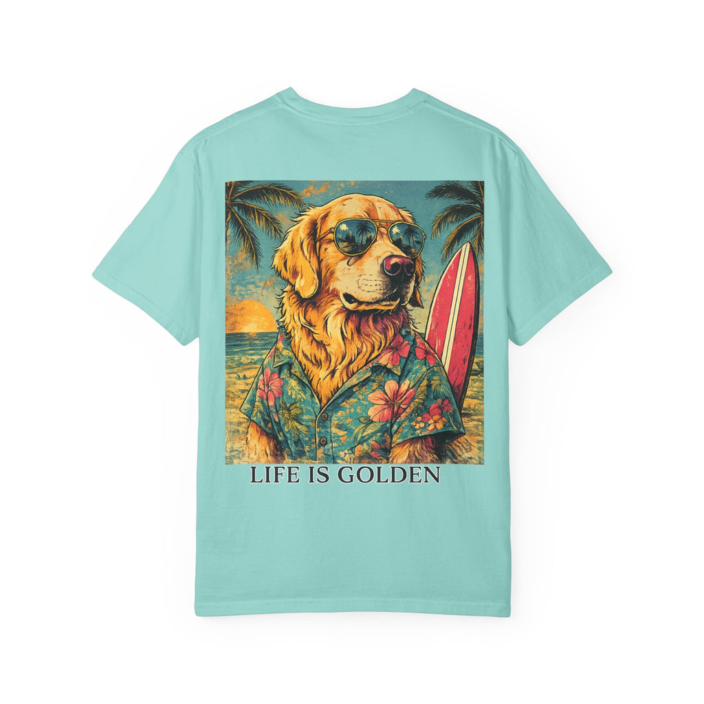 Life Is Golden Golden Retriever Surf Dog T-Shirt | Retro Beach Pineapple