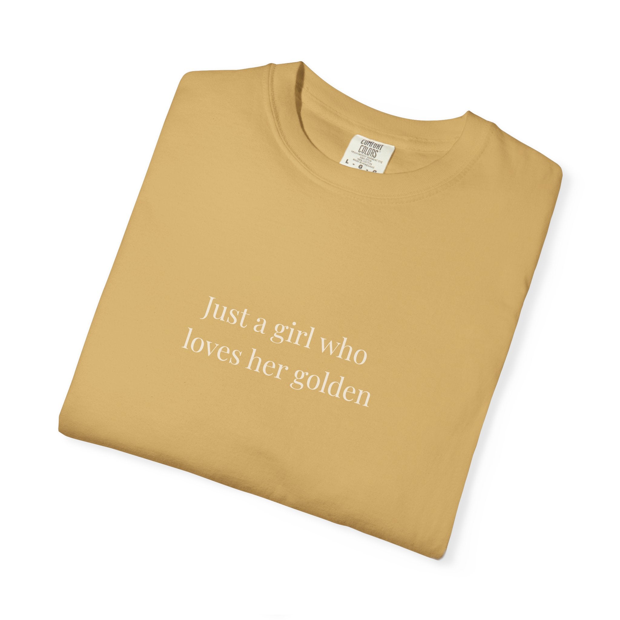 just a girl who loves her golden T-shirt | minimalist text tee, mustard
