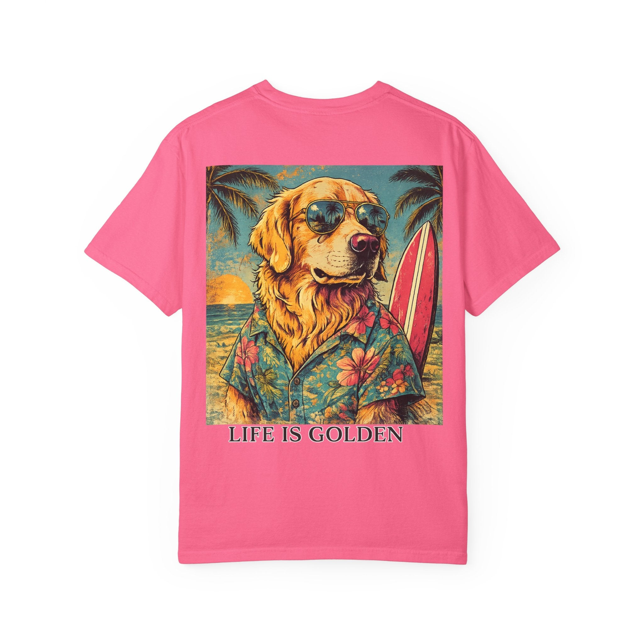 Life Is Golden Golden Retriever Surf Dog T-Shirt | Retro Beach Pineapple