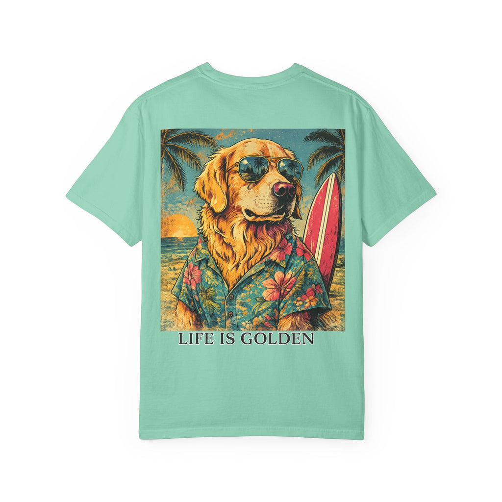 Life Is Golden Golden Retriever Surf Dog T-Shirt | Retro Beach Pineapple