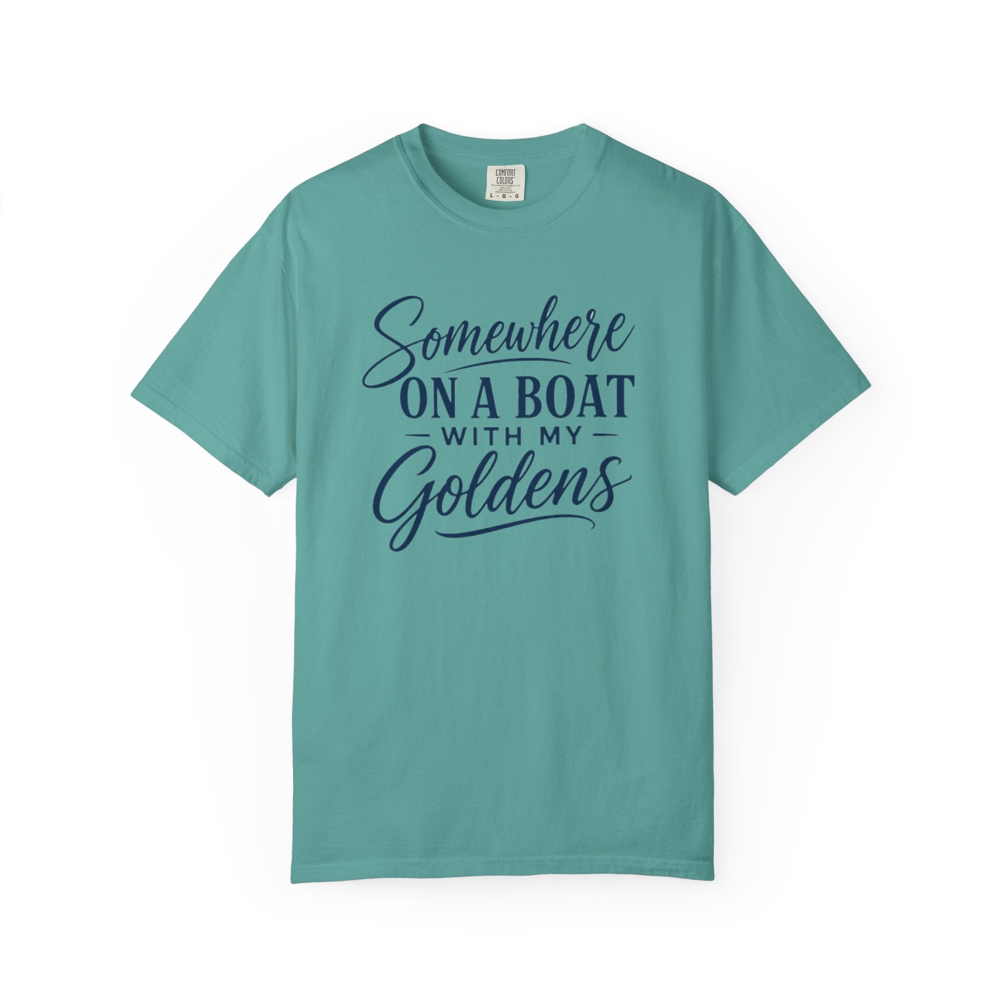 Boat Life T-Shirt “Somewhere on a Boat with My Goldens” Dog Lover Tee