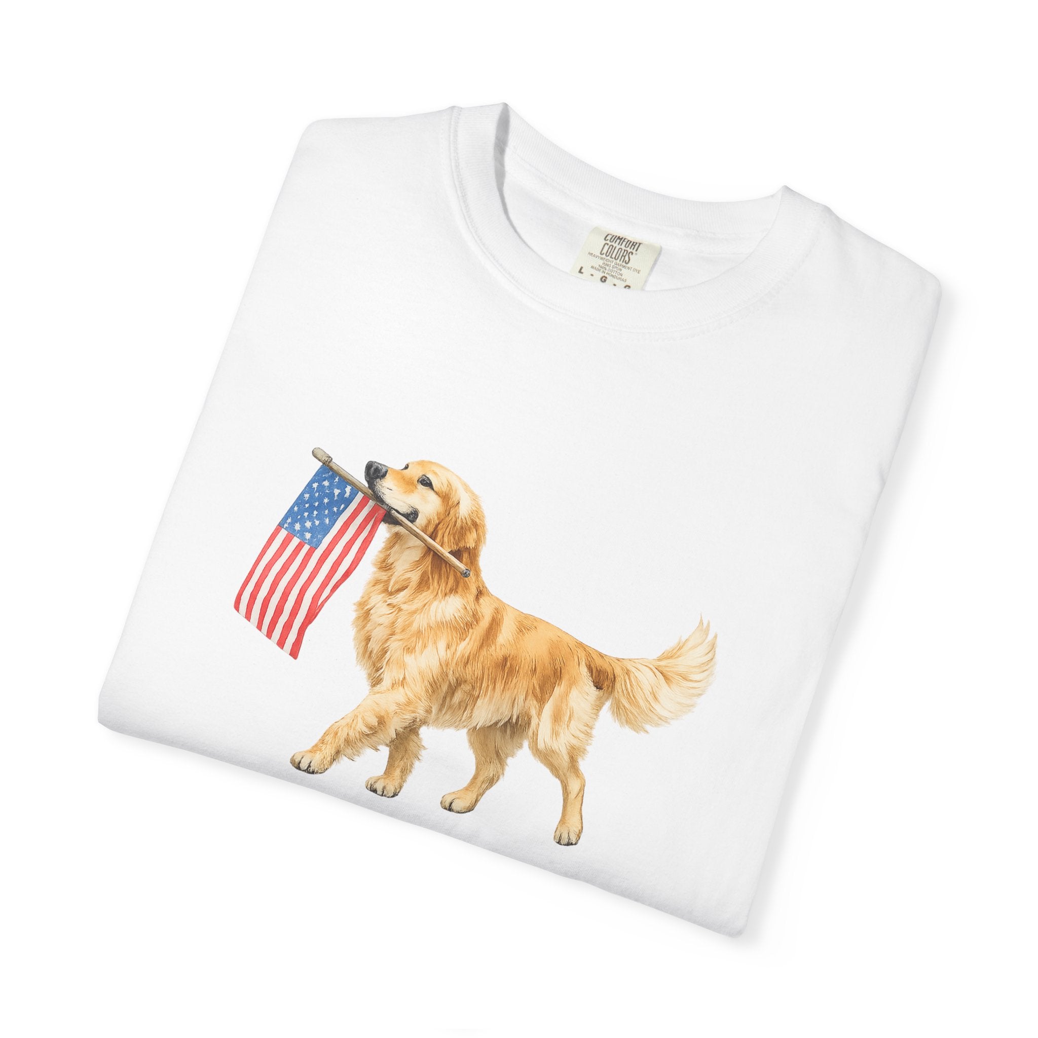 Golden Retriever with American Flag T-Shirt | Patriotic Dog Tee