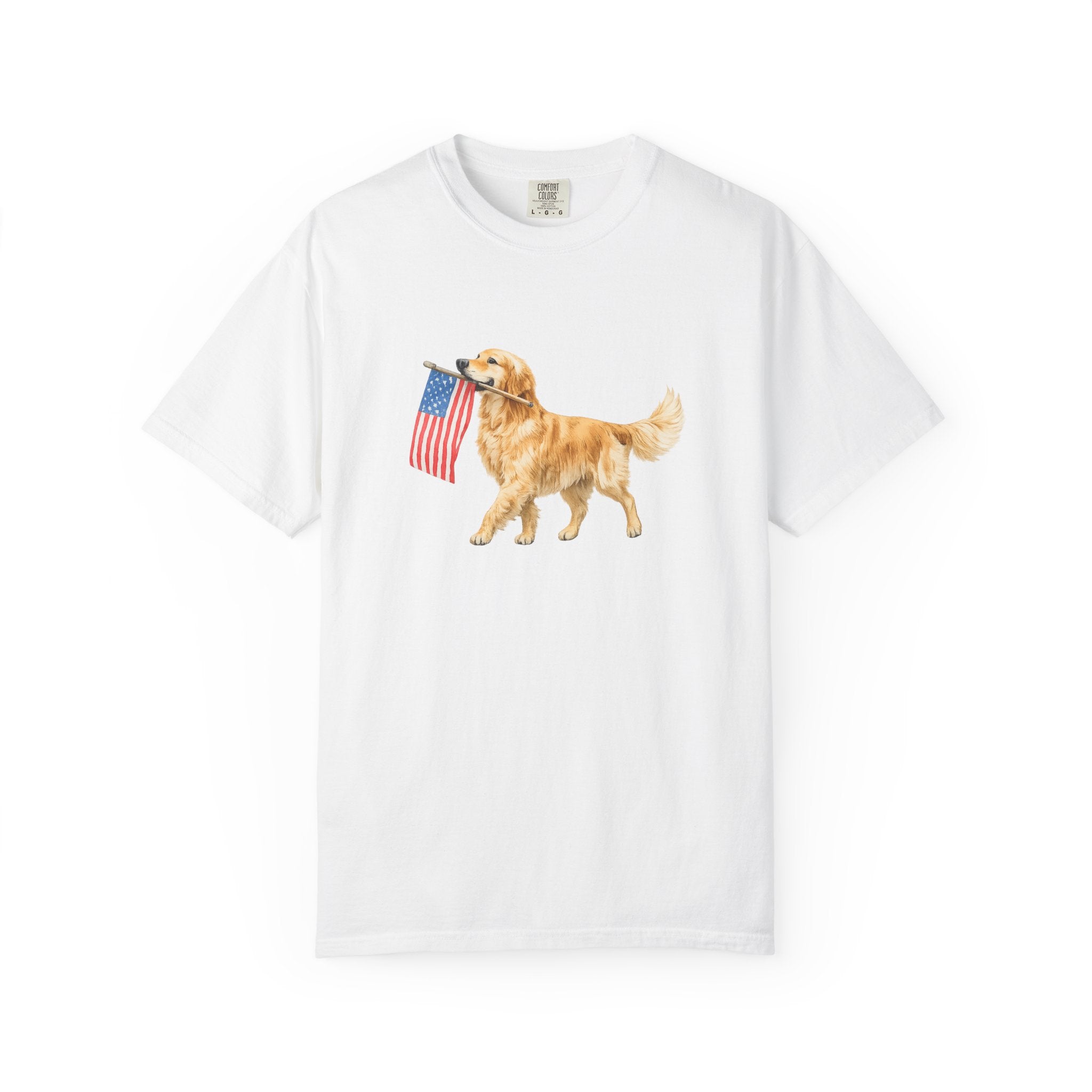 Golden Retriever with American Flag T-Shirt | Patriotic Dog Tee