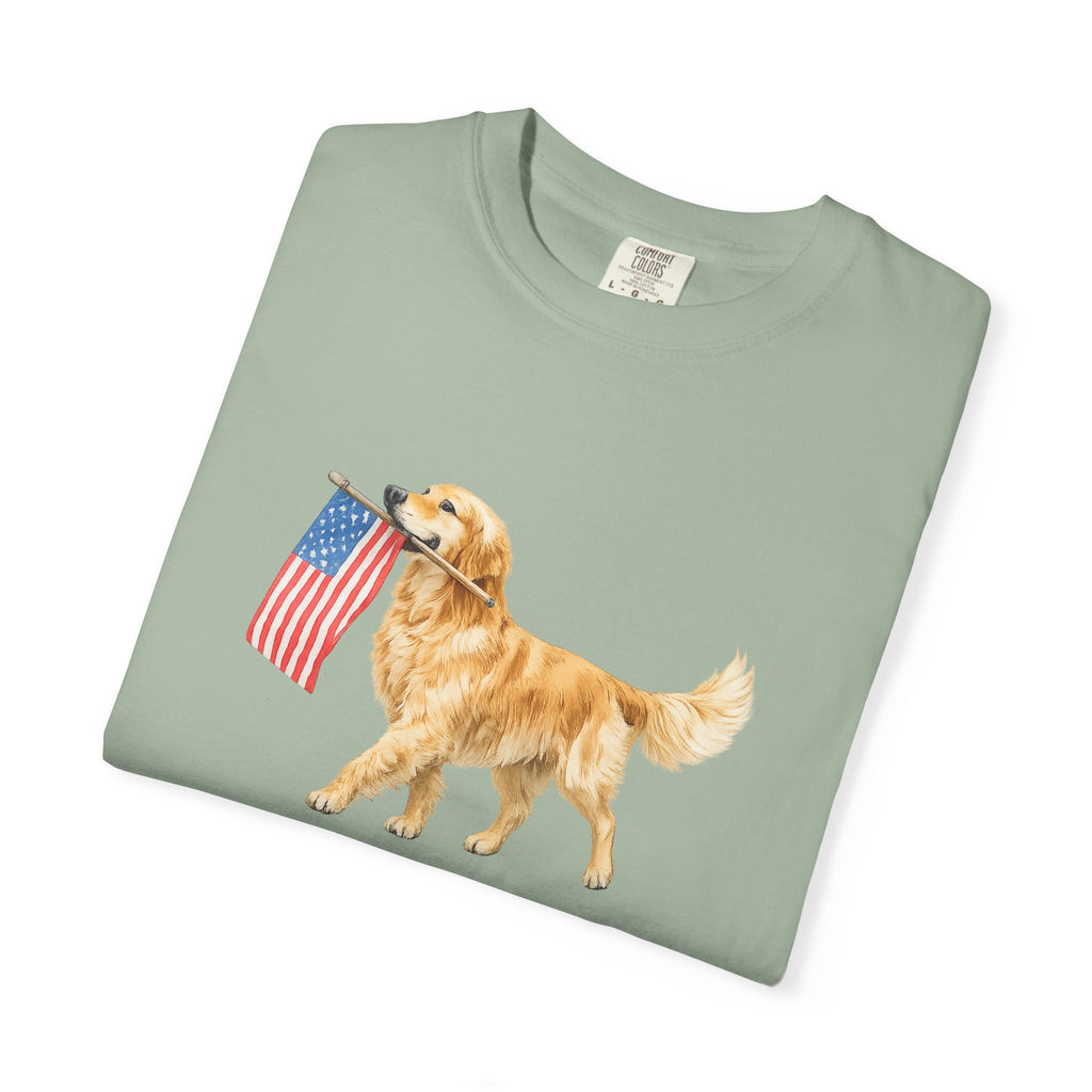 Golden Retriever with American Flag T-Shirt | Patriotic Dog Tee